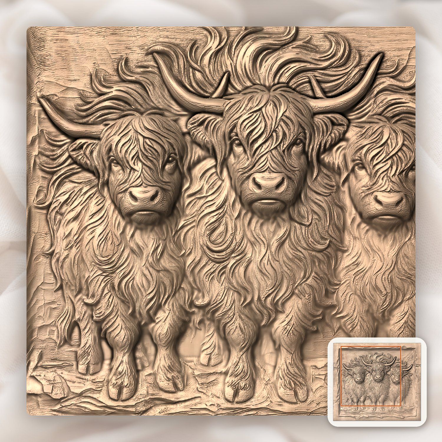 Three Highland Cows Scottish Coo CNC Relief STL bas-relief STL — view 6