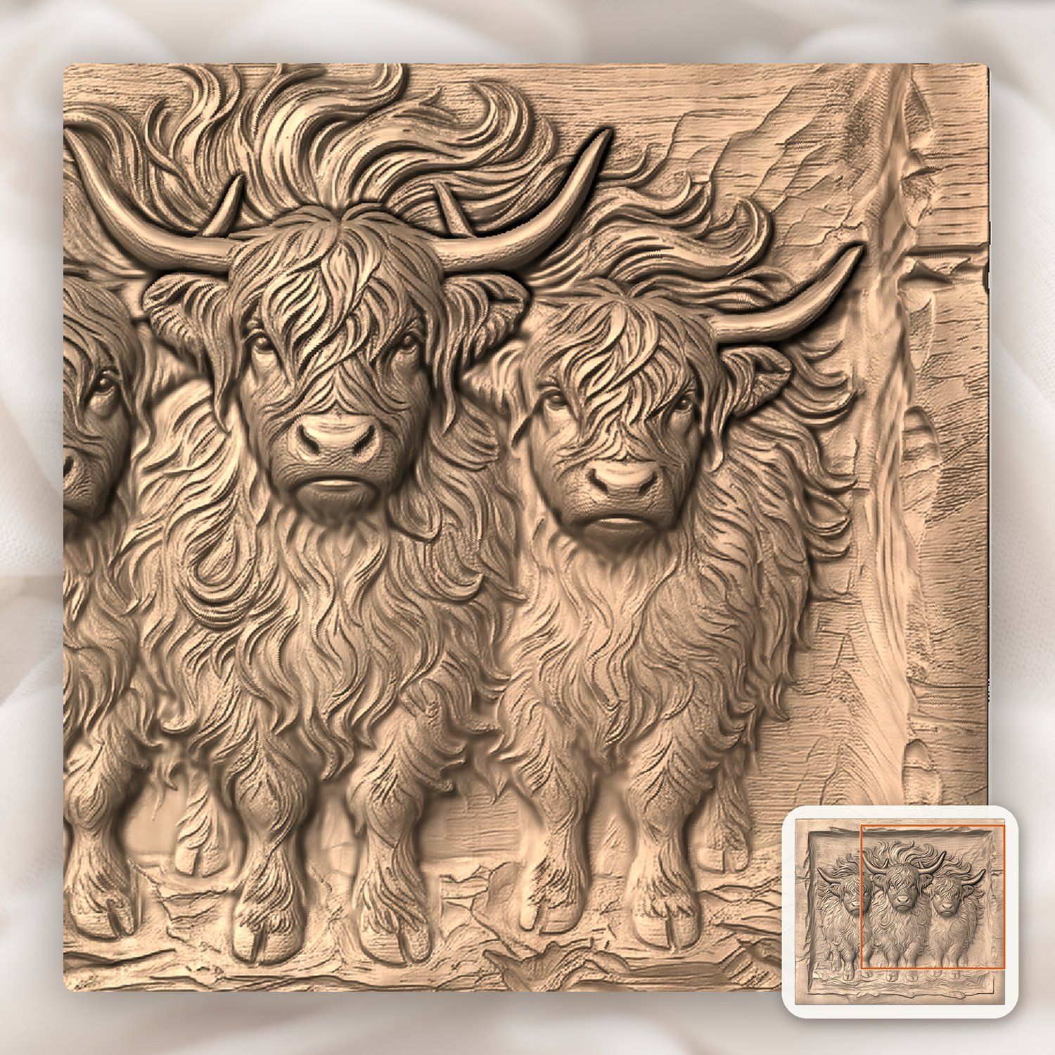 Three Highland Cows Scottish Coo CNC Relief STL bas-relief STL — view 7
