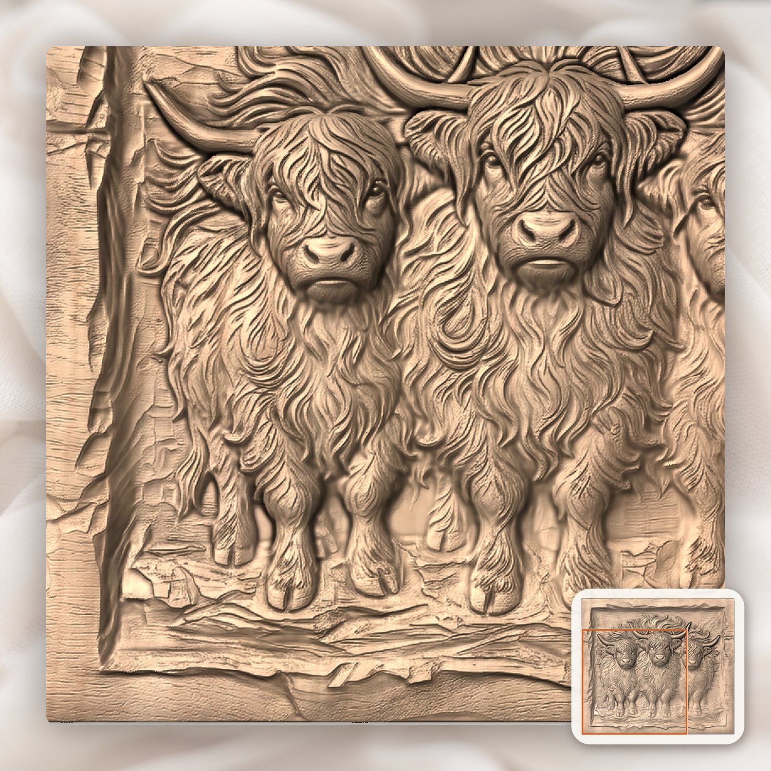 Three Highland Cows Scottish Coo CNC Relief STL bas-relief STL — view 8