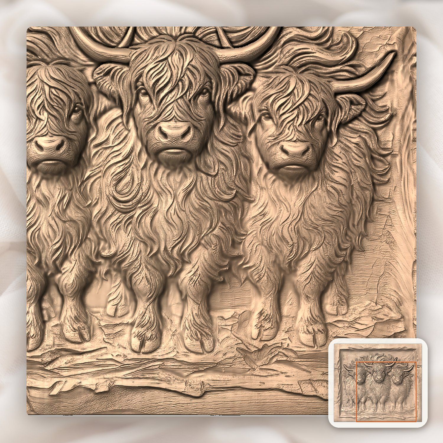 Three Highland Cows Scottish Coo CNC Relief STL bas-relief STL — view 9