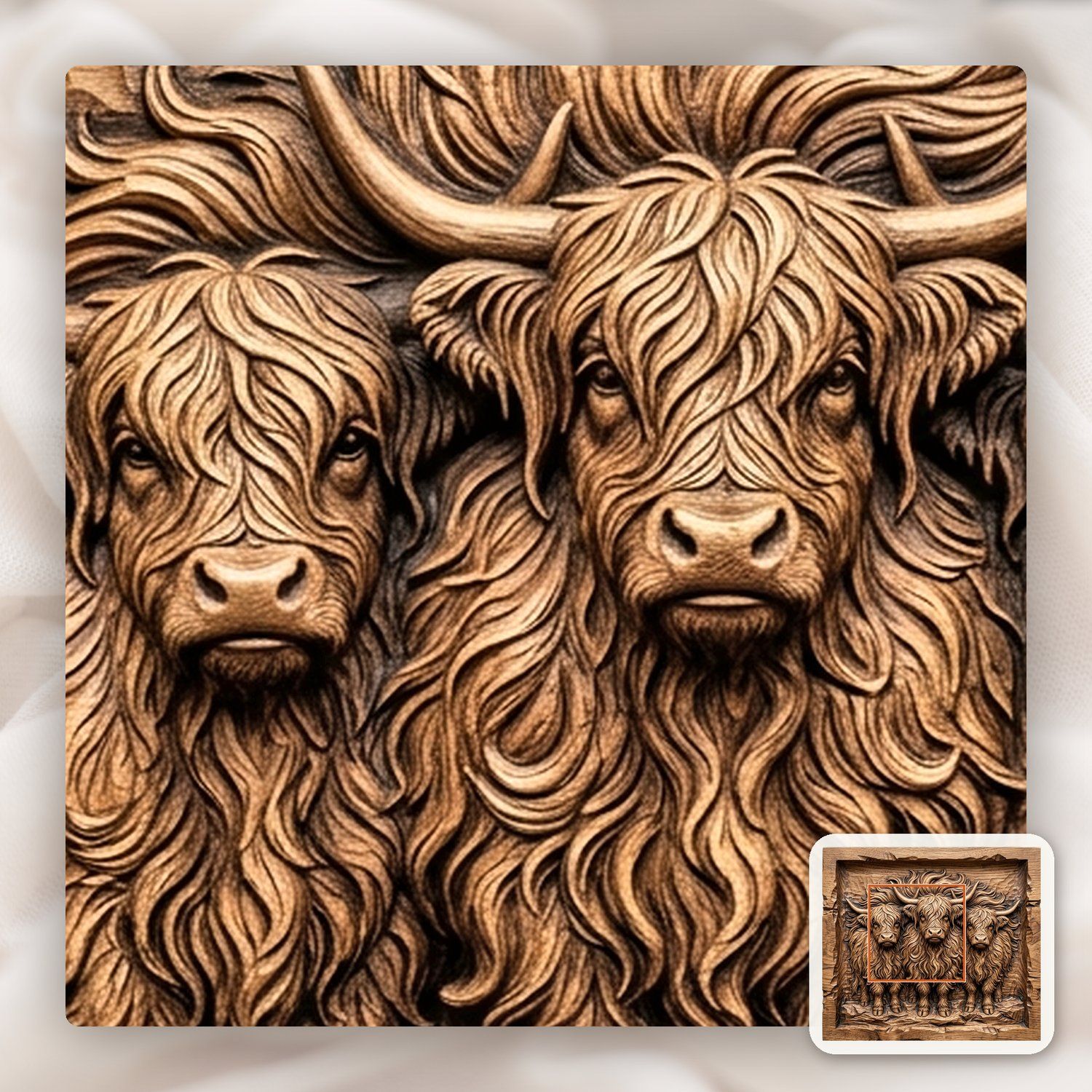 Three Highland Cows Scottish Coo CNC Relief STL bas-relief STL — view 10