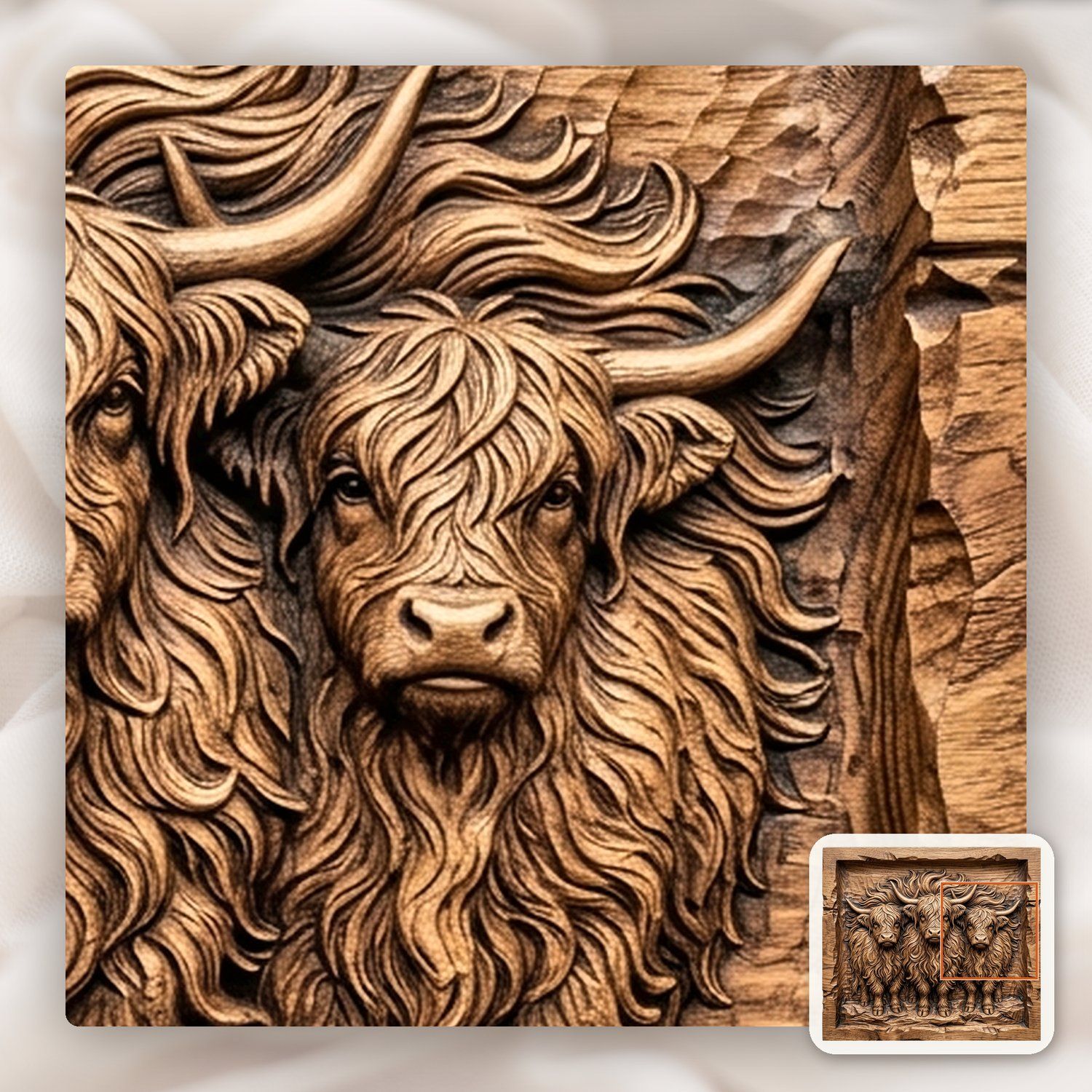 Three Highland Cows Scottish Coo CNC Relief STL bas-relief STL — view 11