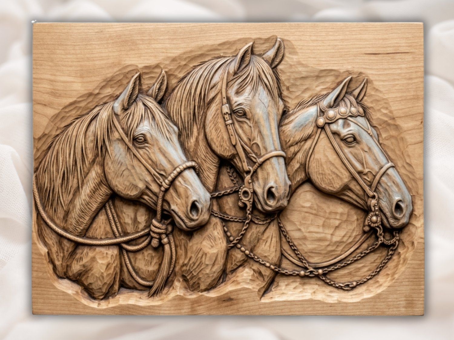 Three Majestic Horses Equestrian Wall Art CNC Relief STL bas-relief STL — view 2