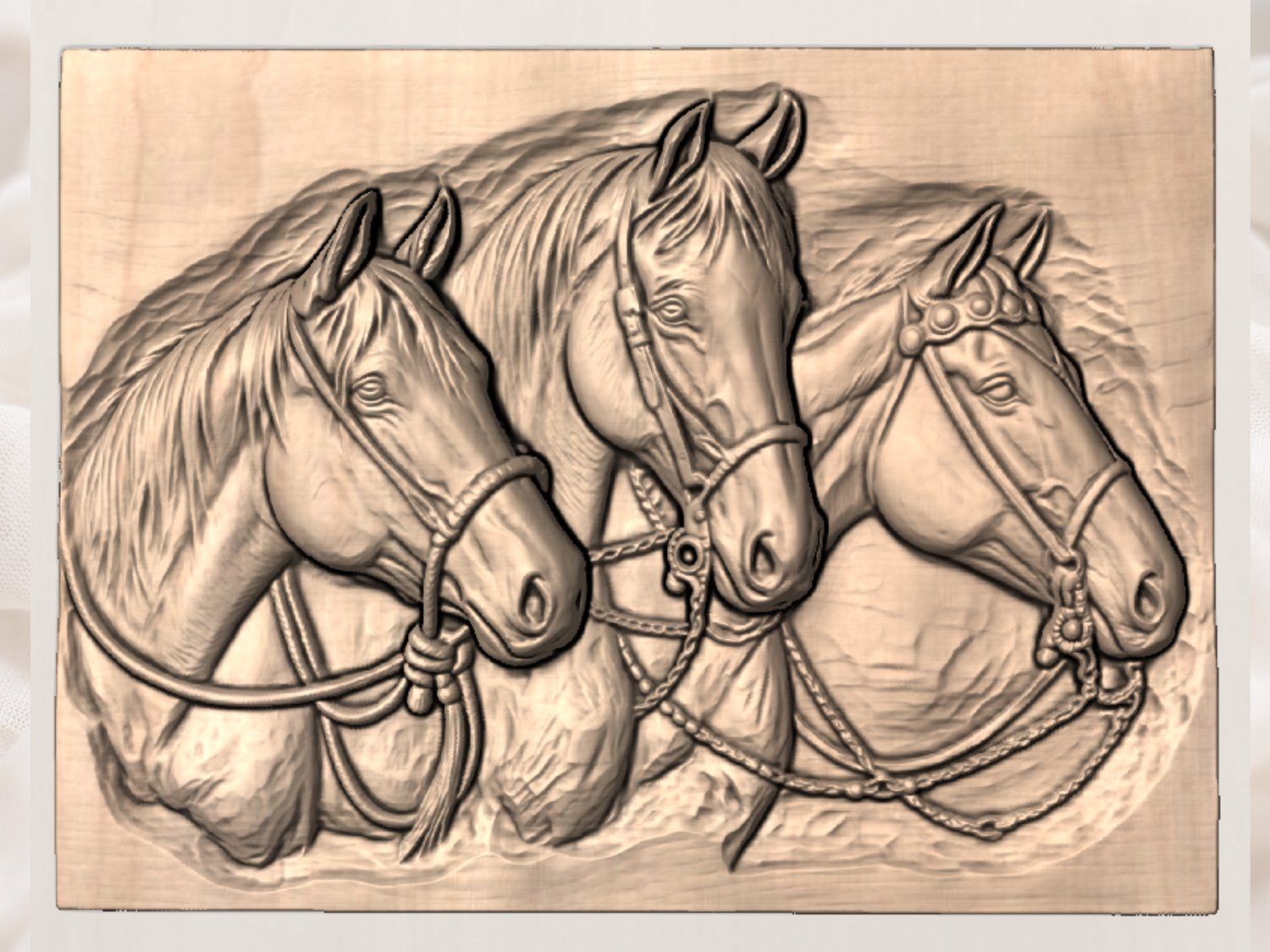 Three Majestic Horses Equestrian Wall Art CNC Relief STL bas-relief STL — view 3