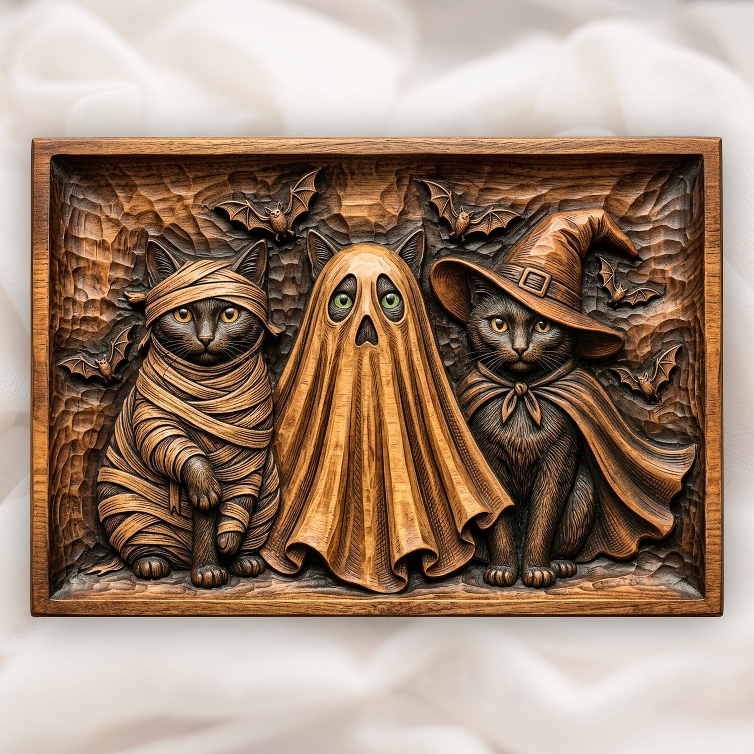 Three Spooky Halloween Cats CNC Relief STL bas-relief STL design