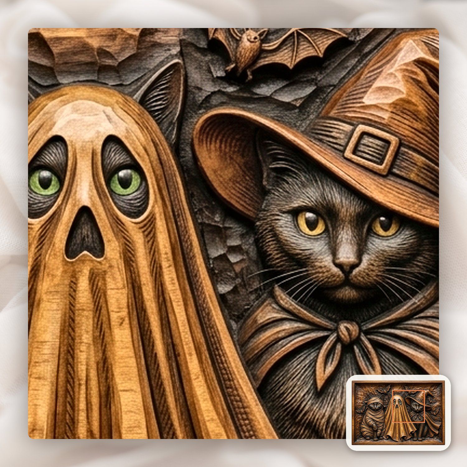 Three Spooky Halloween Cats CNC Relief STL bas-relief STL — view 12