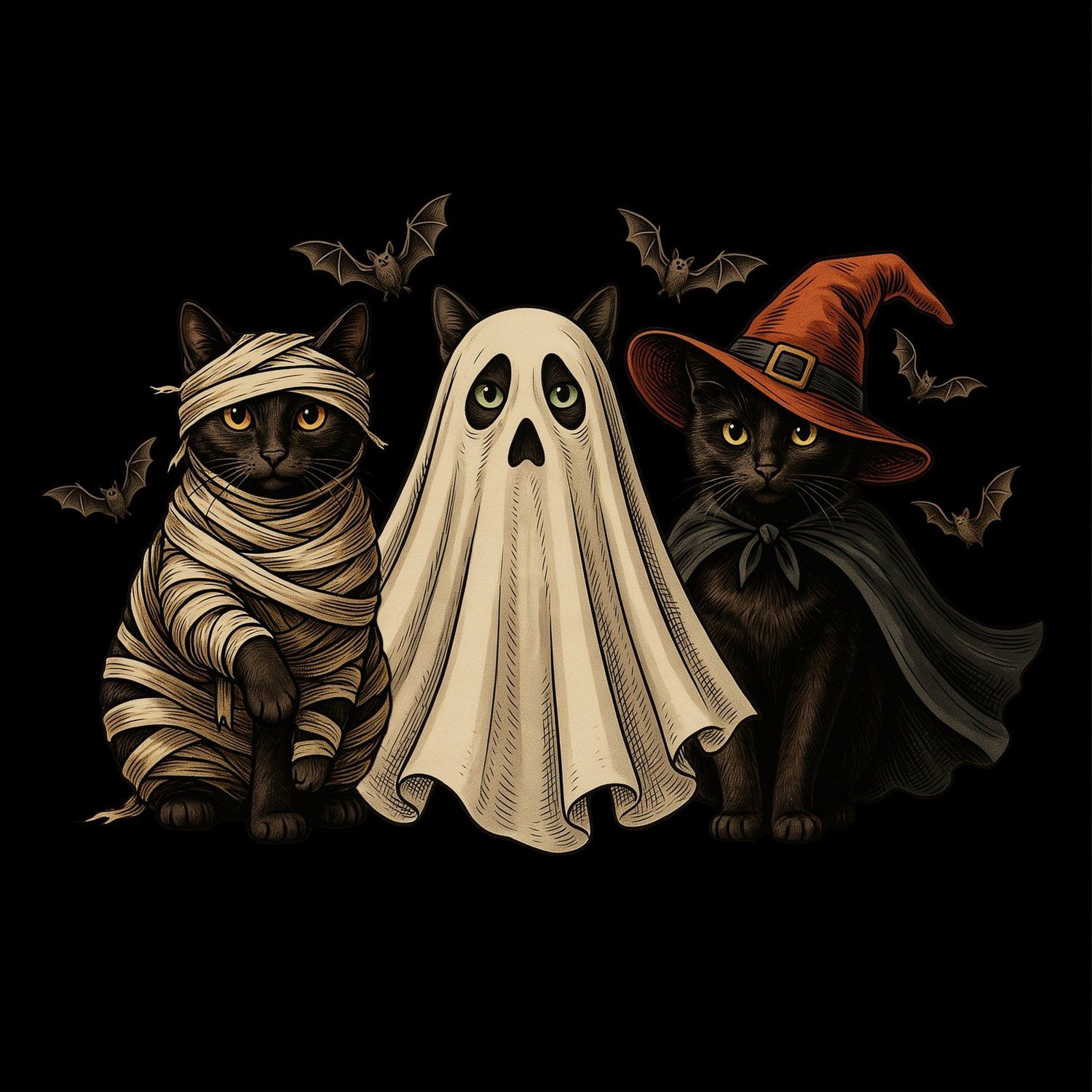Three Spooky Halloween Cats CNC Relief STL bas-relief STL — view 13