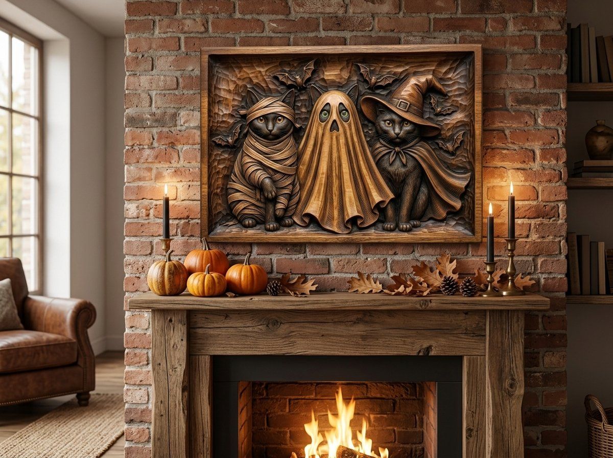 Three Spooky Halloween Cats CNC Relief STL bas-relief STL — view 14