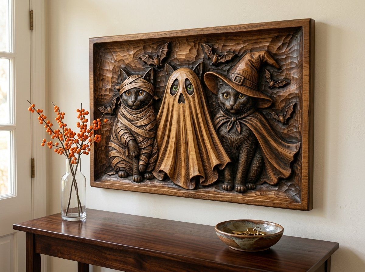 Three Spooky Halloween Cats CNC Relief STL bas-relief STL — view 15