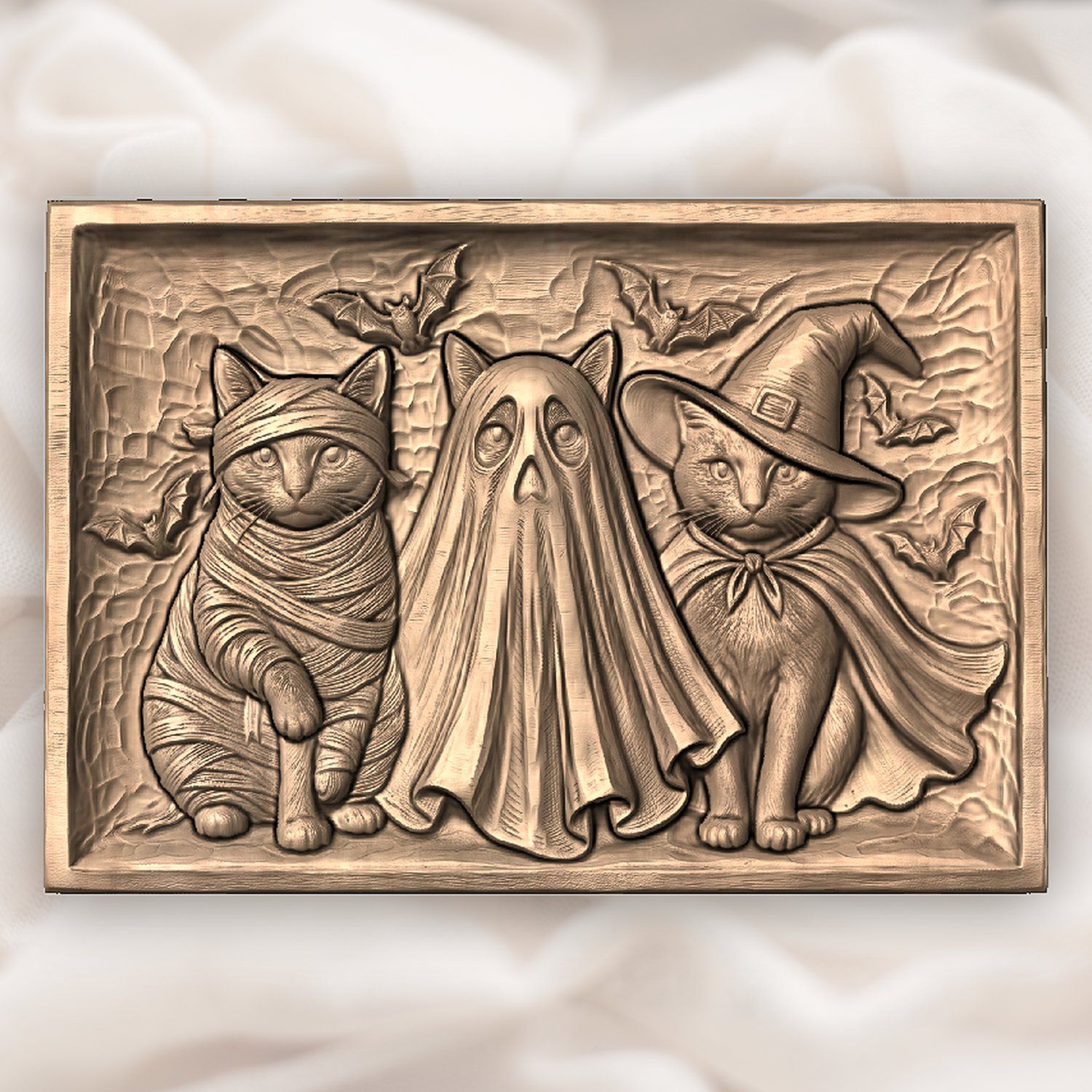 Three Spooky Halloween Cats CNC Relief STL bas-relief STL — view 5