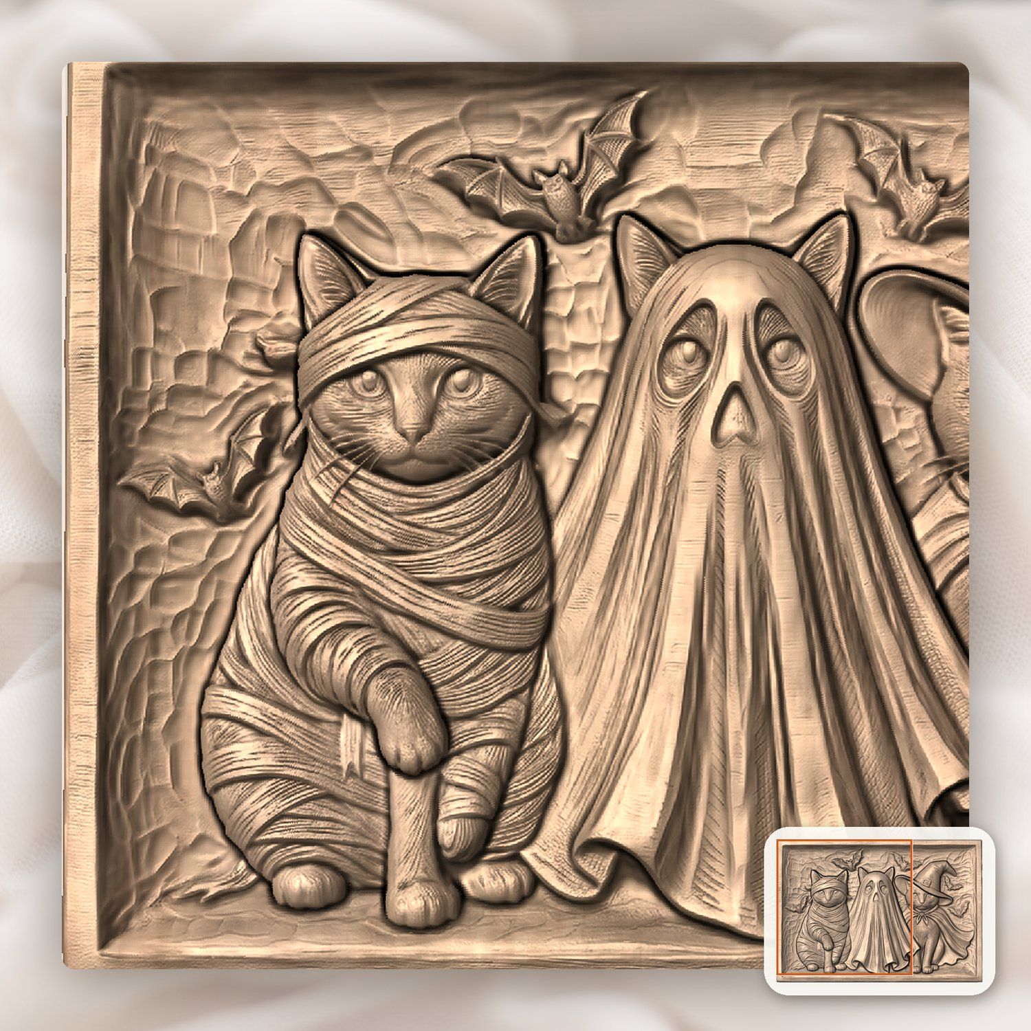 Three Spooky Halloween Cats CNC Relief STL bas-relief STL — view 7