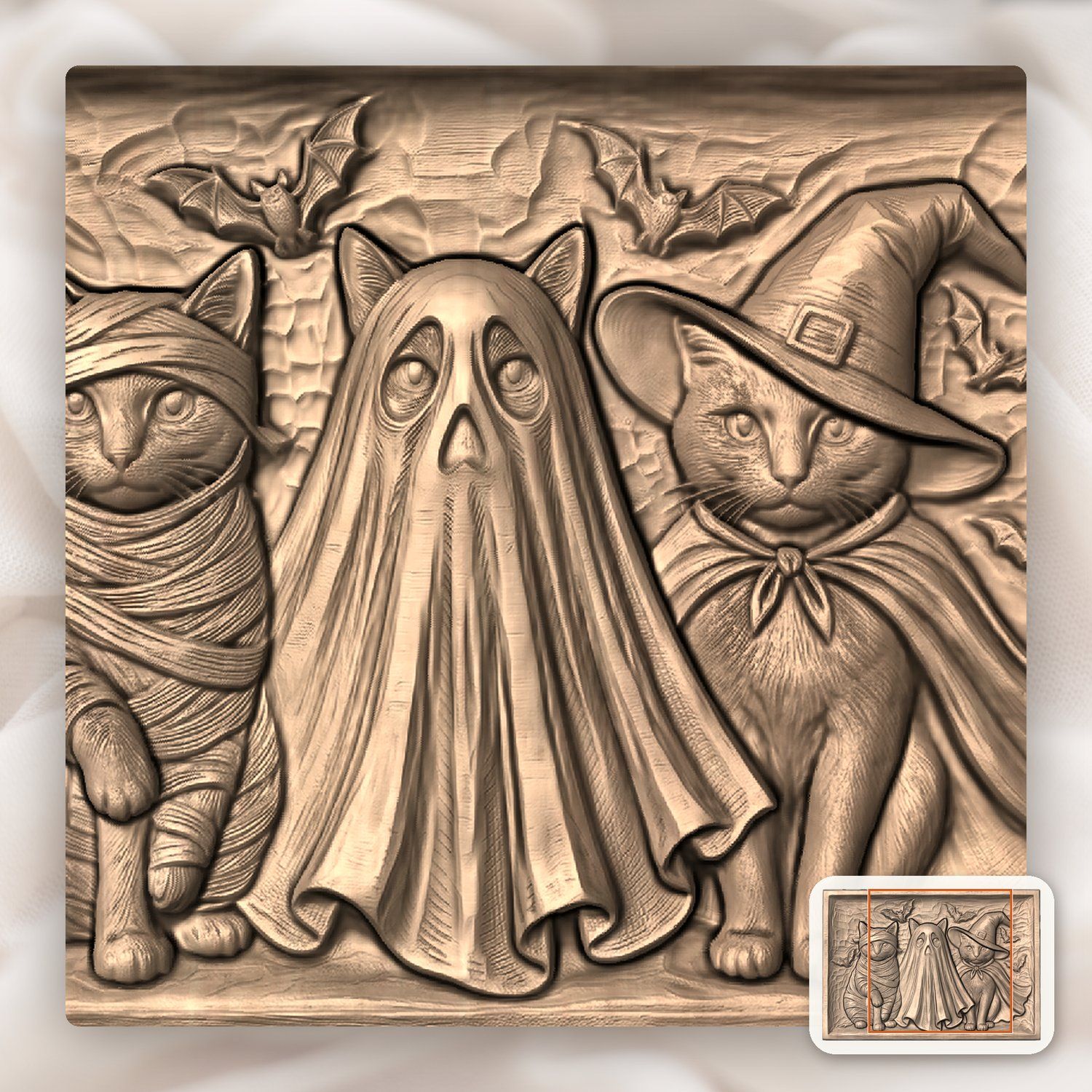 Three Spooky Halloween Cats CNC Relief STL bas-relief STL — view 8