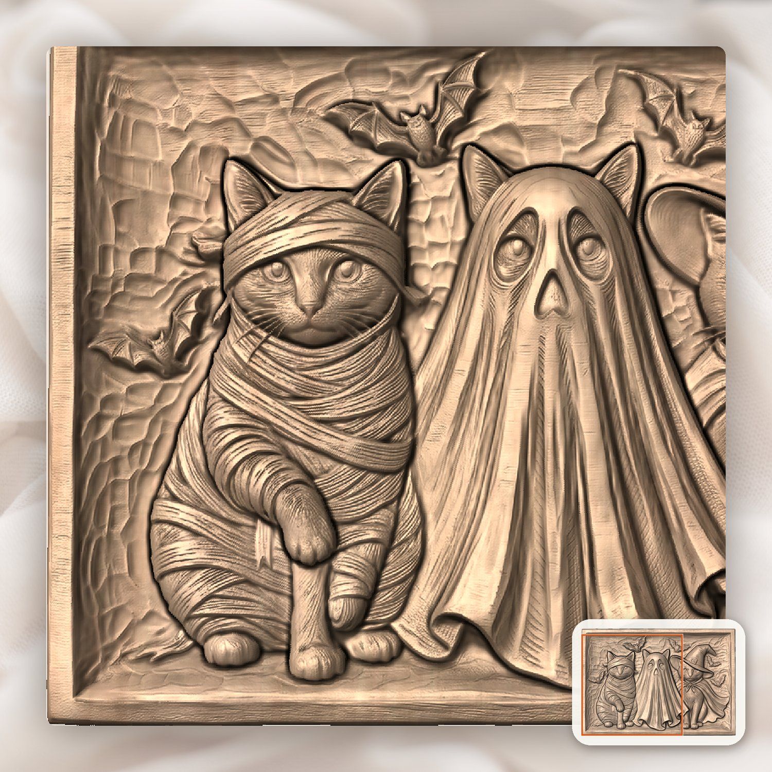 Three Spooky Halloween Cats CNC Relief STL bas-relief STL — view 9