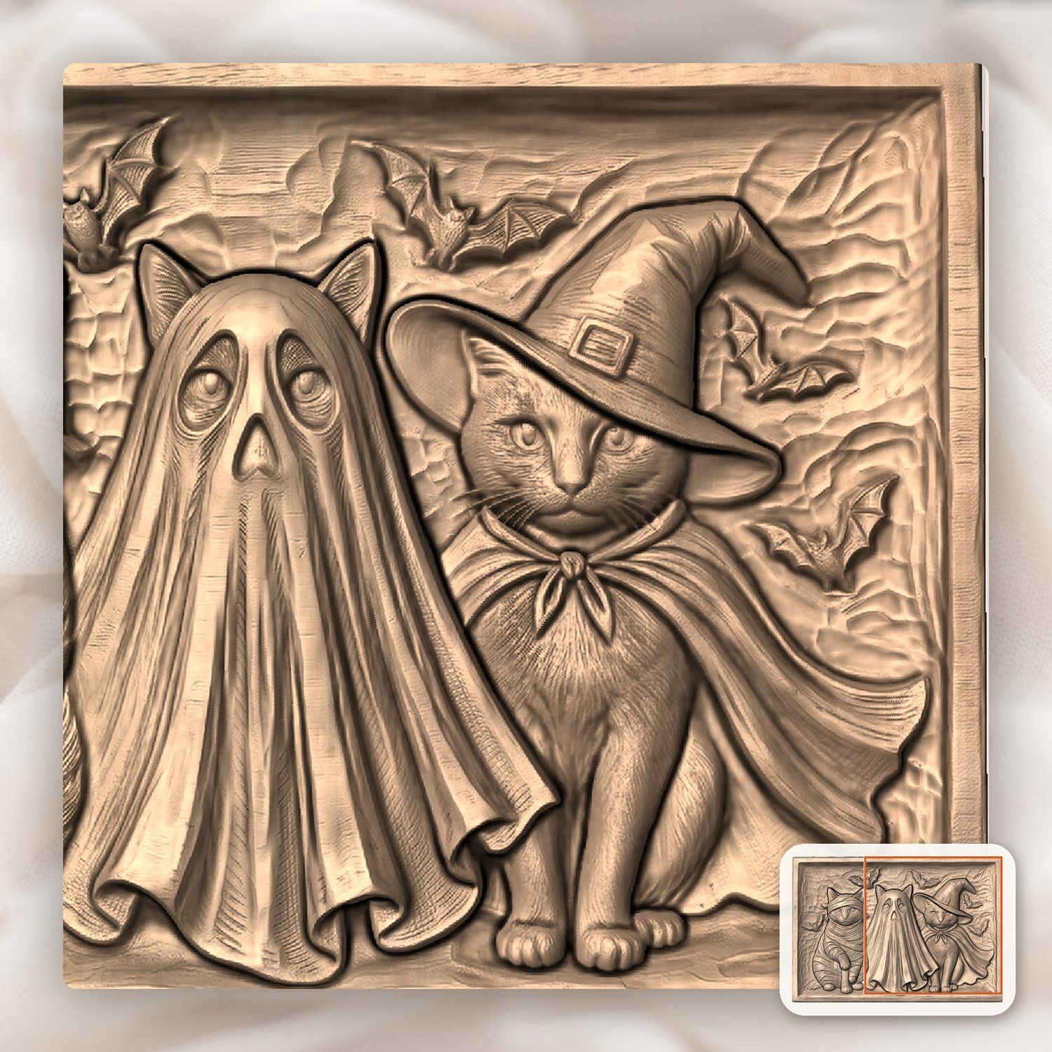 Three Spooky Halloween Cats CNC Relief STL bas-relief STL — view 10