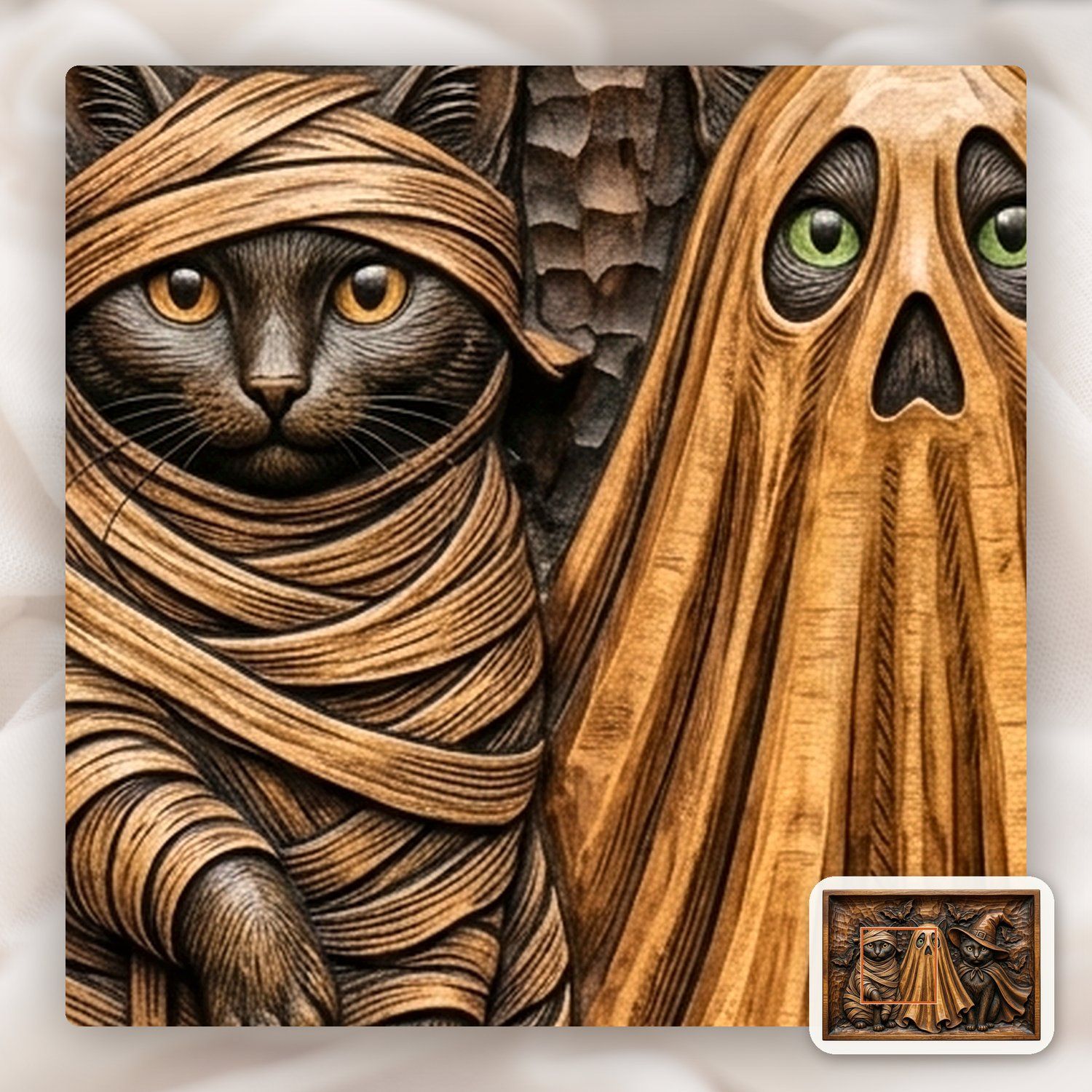 Three Spooky Halloween Cats CNC Relief STL bas-relief STL — view 11