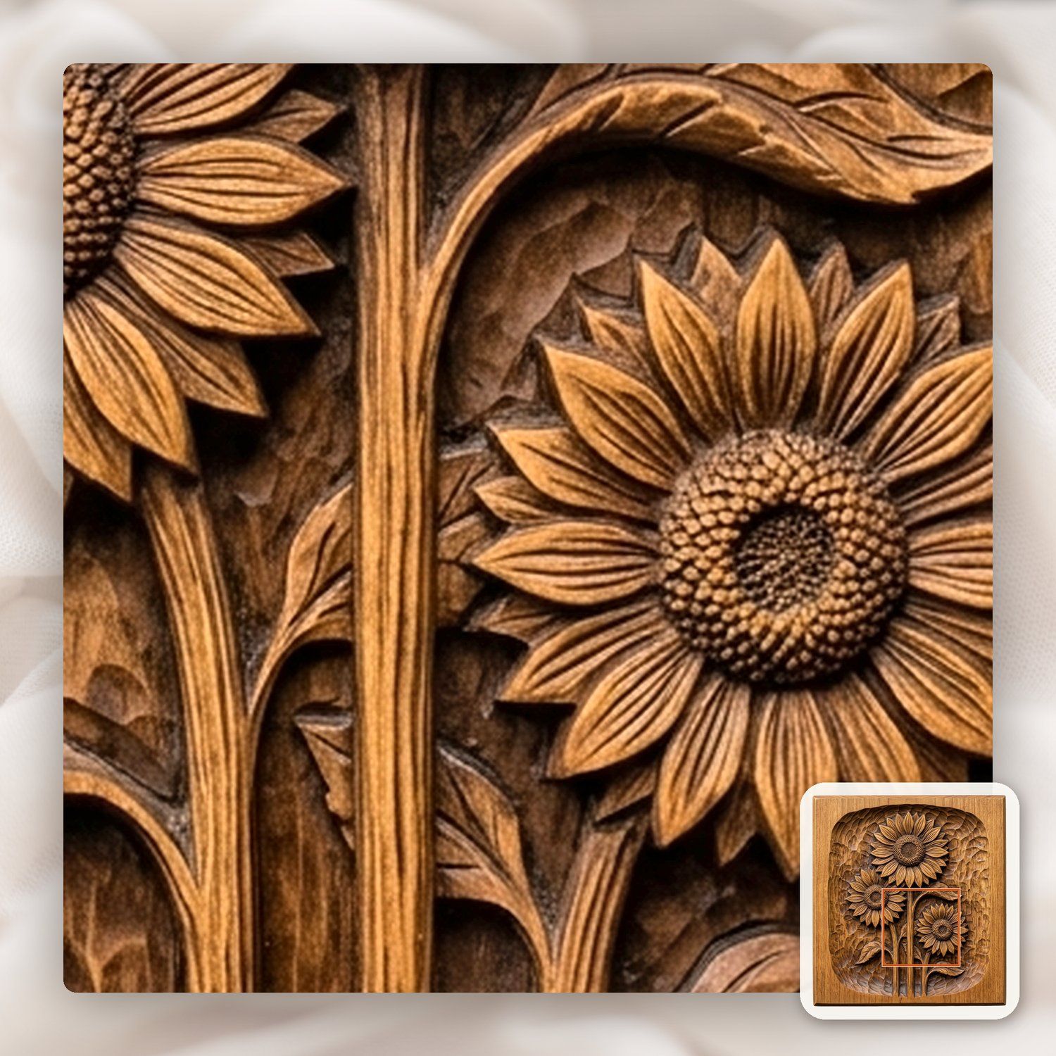 Three Sunflowers Botanical Panel CNC Relief STL bas-relief STL — view 11