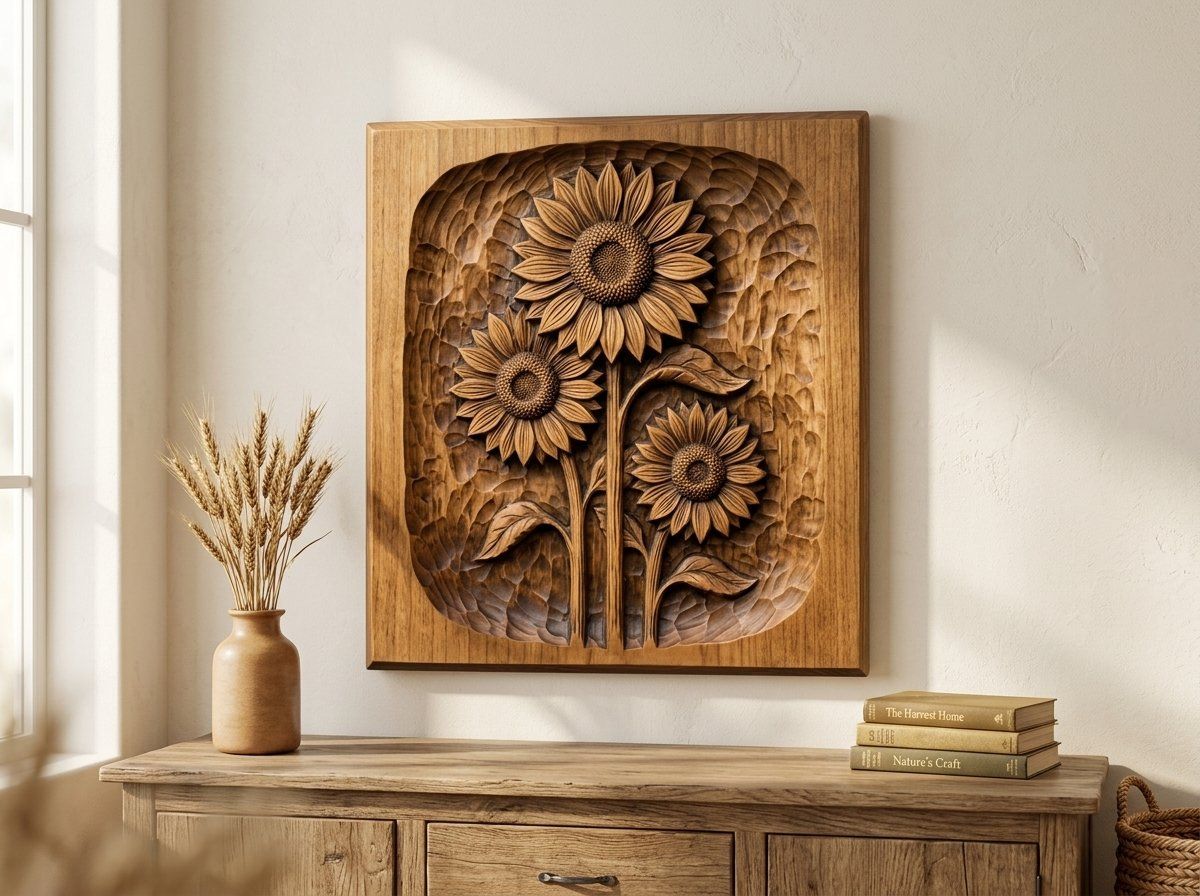 Three Sunflowers Botanical Panel CNC Relief STL bas-relief STL — view 12