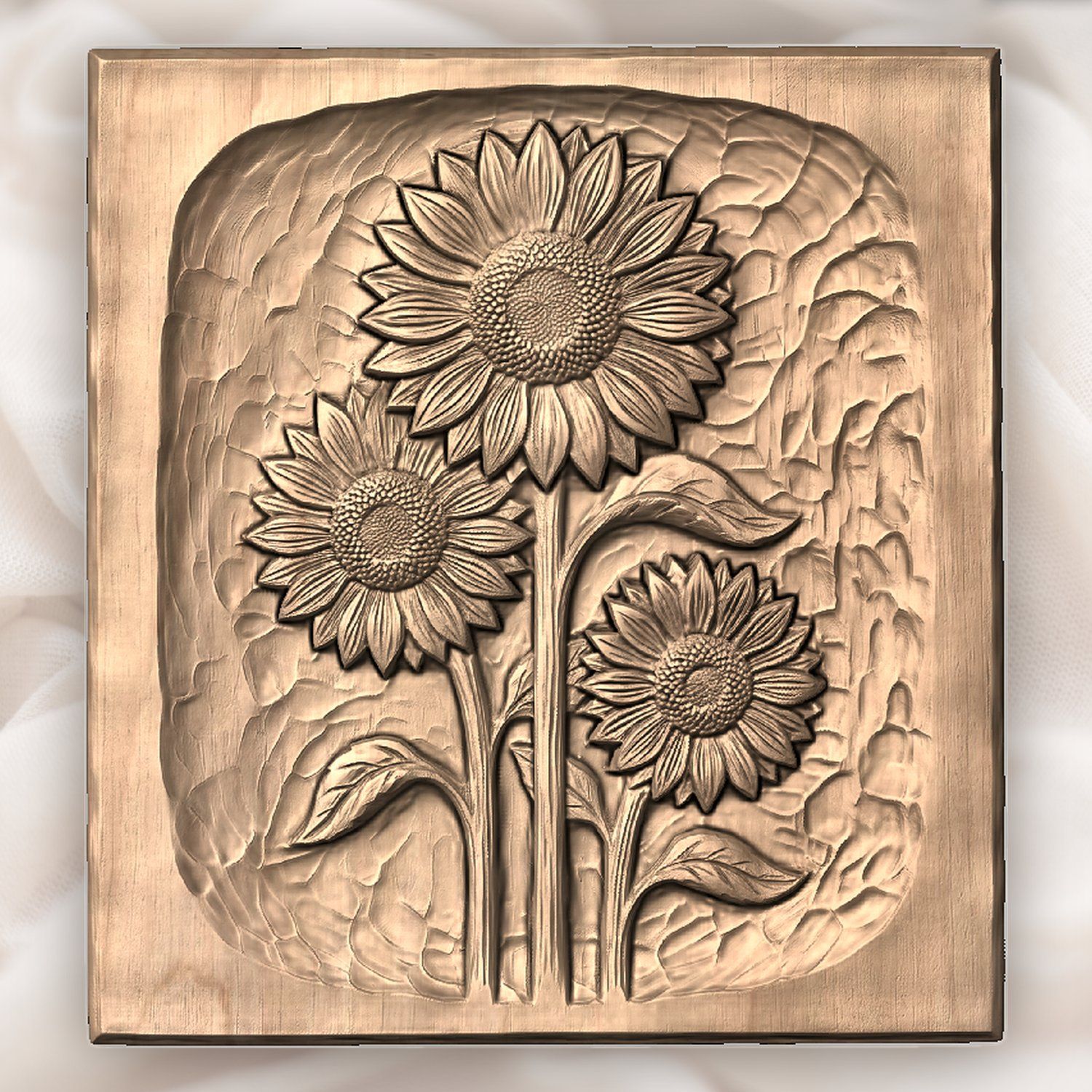 Three Sunflowers Botanical Panel CNC Relief STL bas-relief STL — view 4