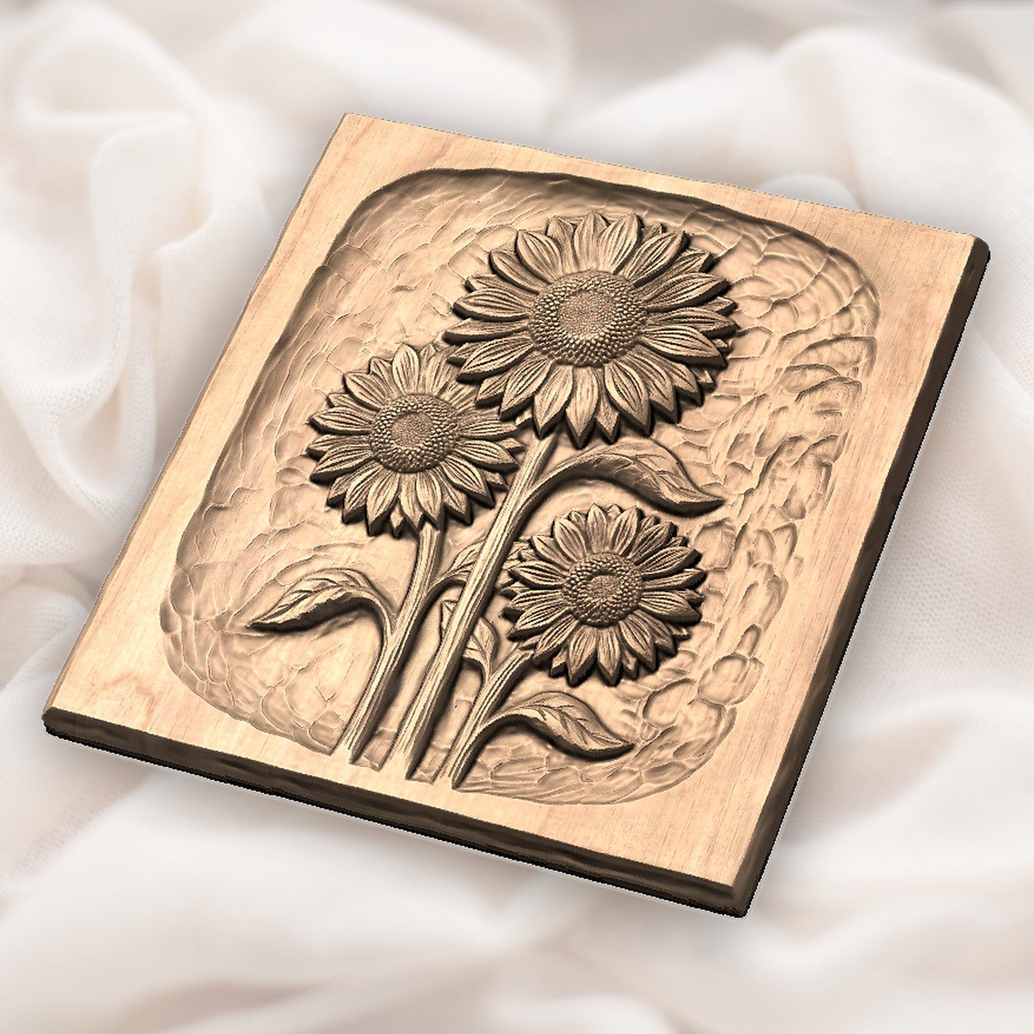 Three Sunflowers Botanical Panel CNC Relief STL bas-relief STL — view 5