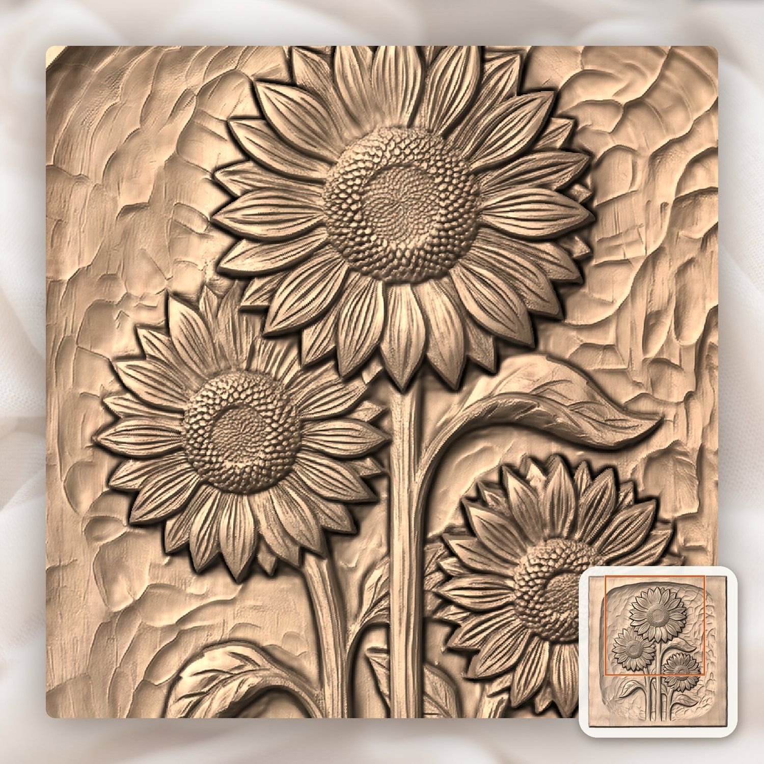 Three Sunflowers Botanical Panel CNC Relief STL bas-relief STL — view 7