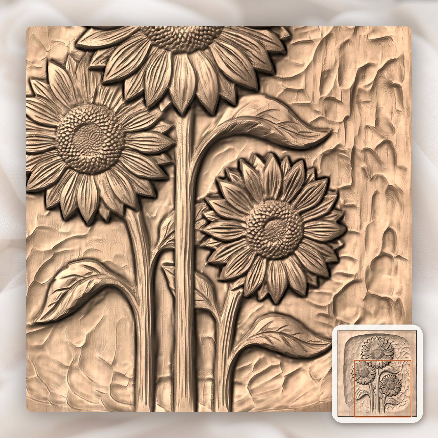 Three Sunflowers Botanical Panel CNC Relief STL bas-relief STL — view 8