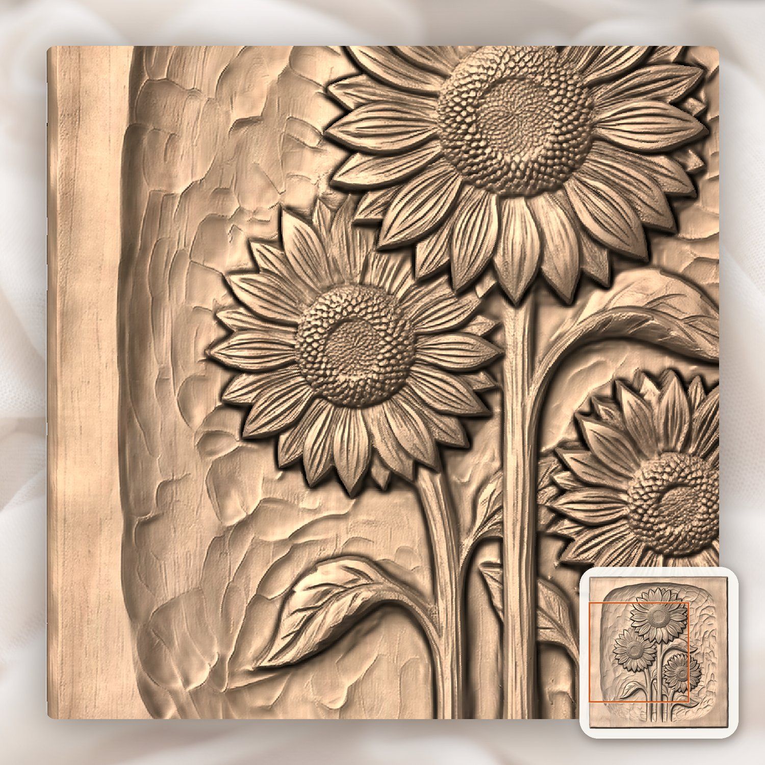 Three Sunflowers Botanical Panel CNC Relief STL bas-relief STL — view 9