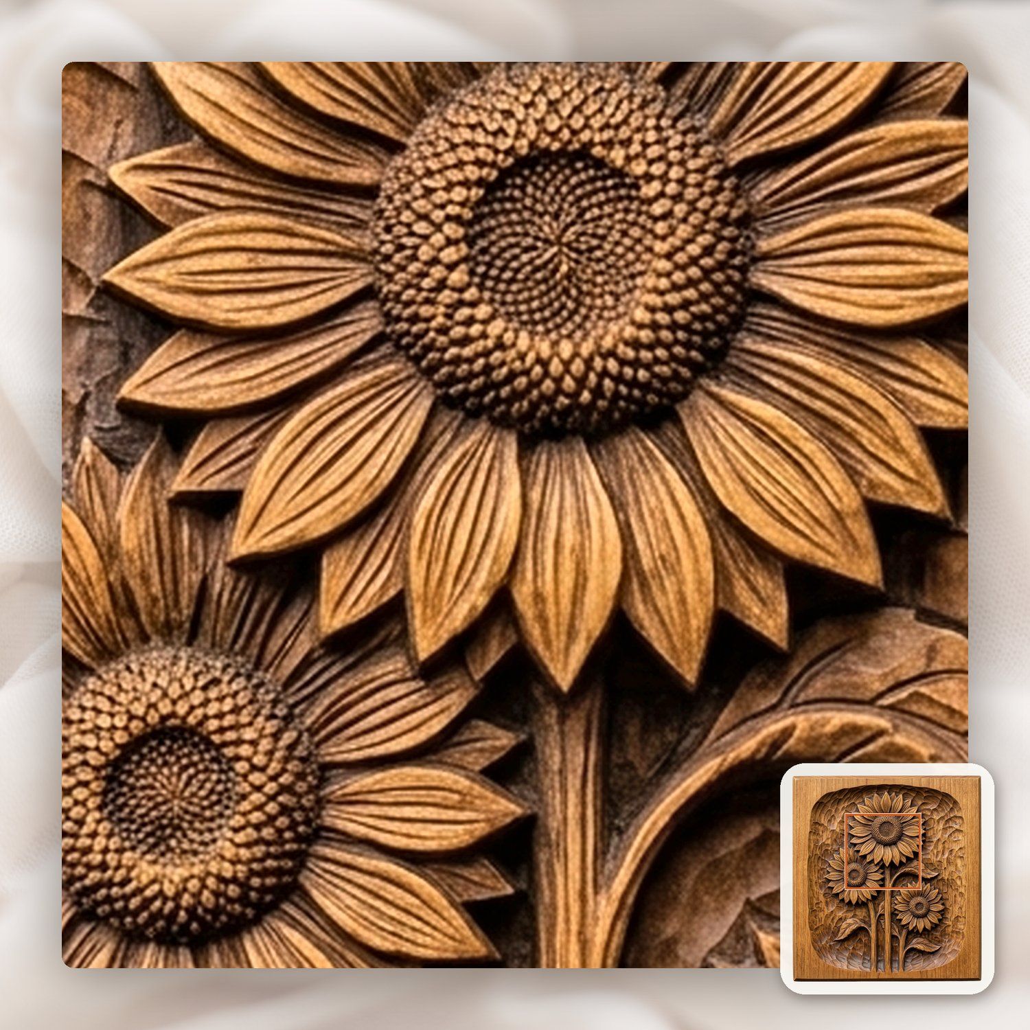 Three Sunflowers Botanical Panel CNC Relief STL bas-relief STL — view 10