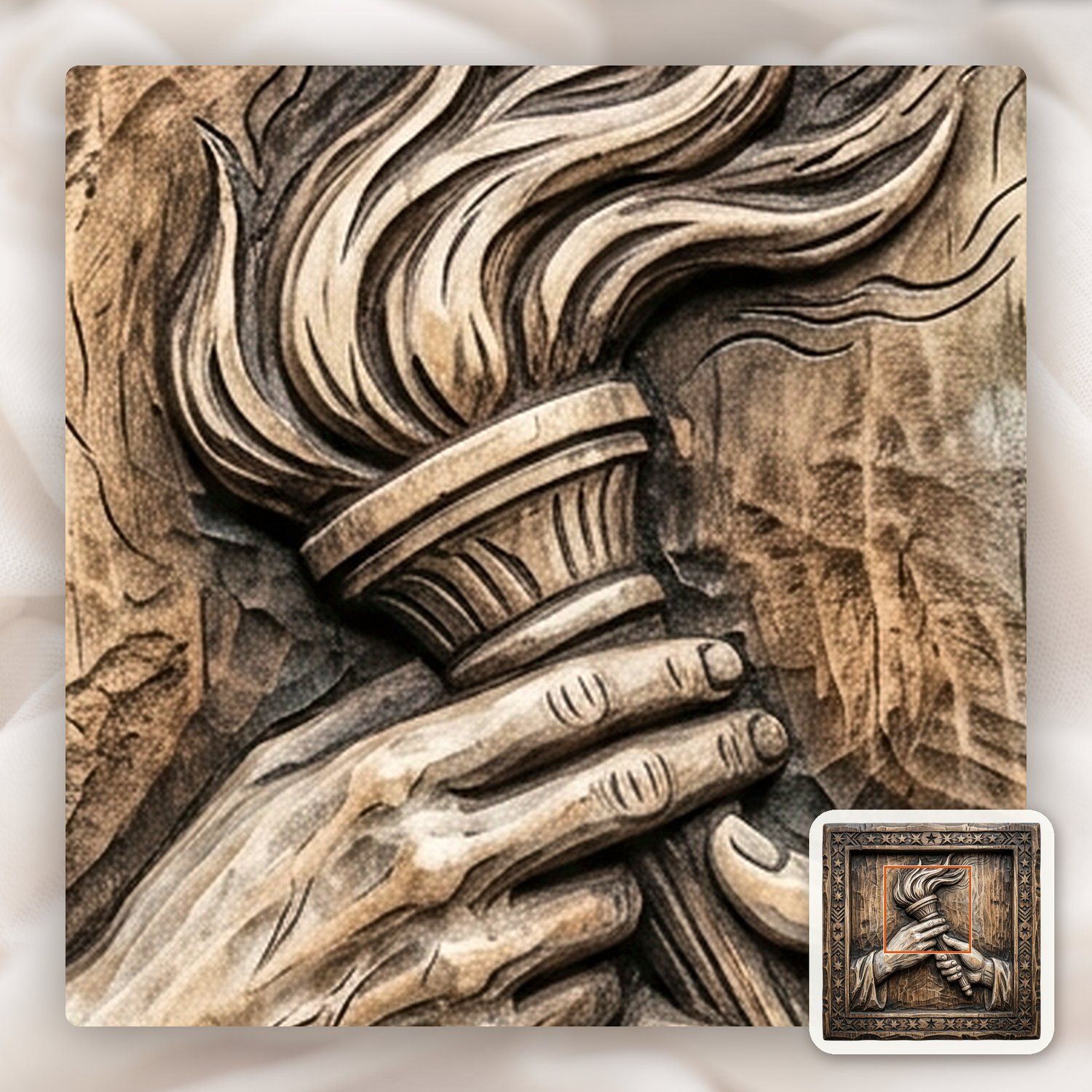Torch of Enlightenment Unity Hands CNC Relief STL bas-relief STL — view 12
