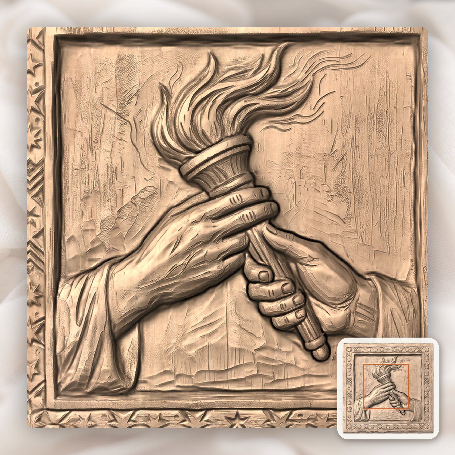 Torch of Enlightenment Unity Hands CNC Relief STL bas-relief STL — view 6