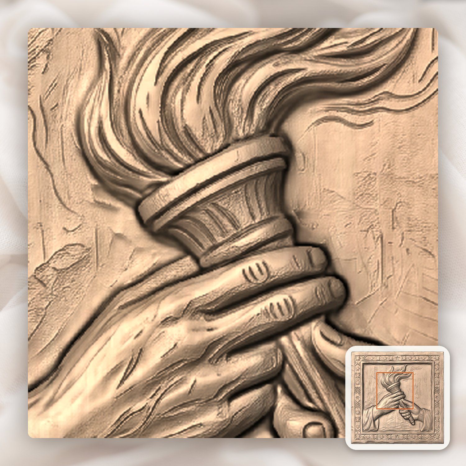 Torch of Enlightenment Unity Hands CNC Relief STL bas-relief STL — view 7