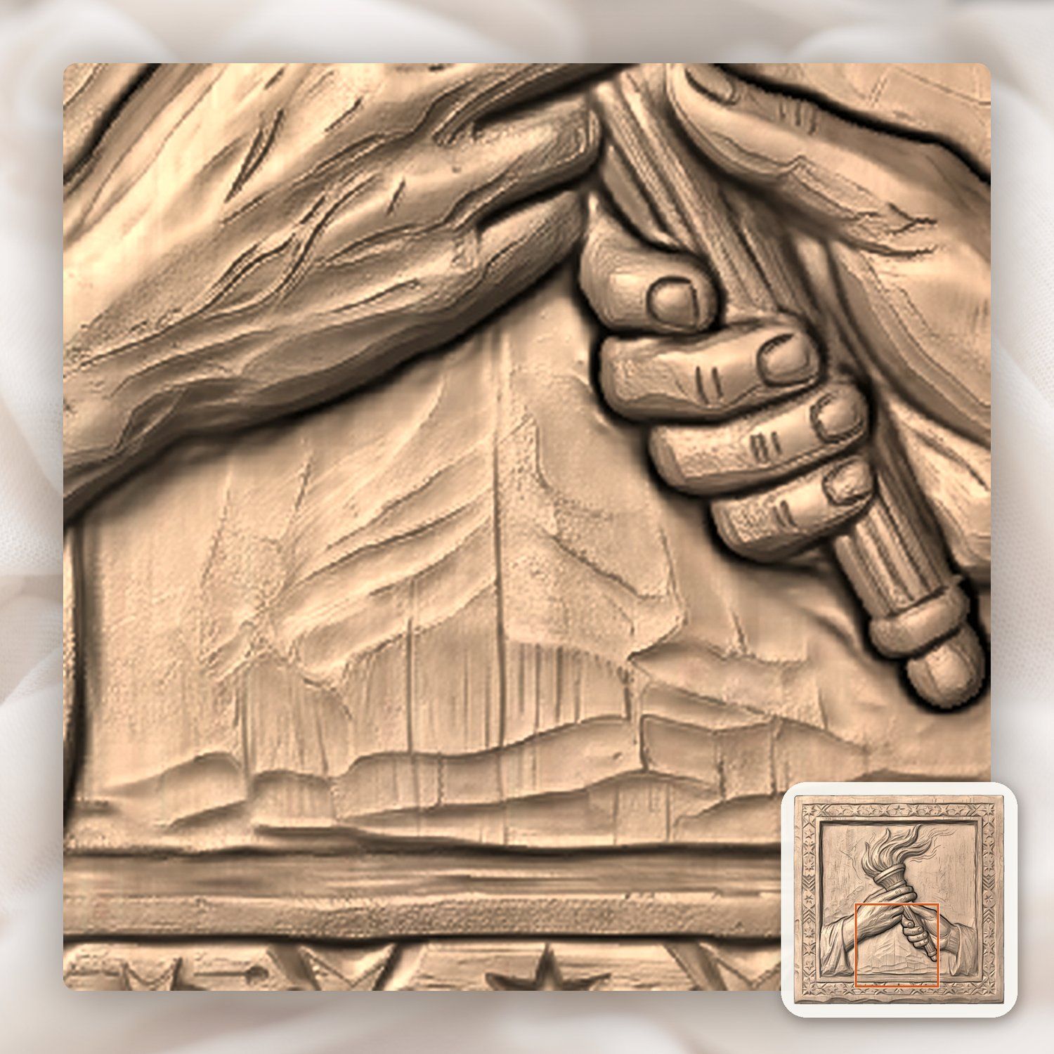 Torch of Enlightenment Unity Hands CNC Relief STL bas-relief STL — view 8