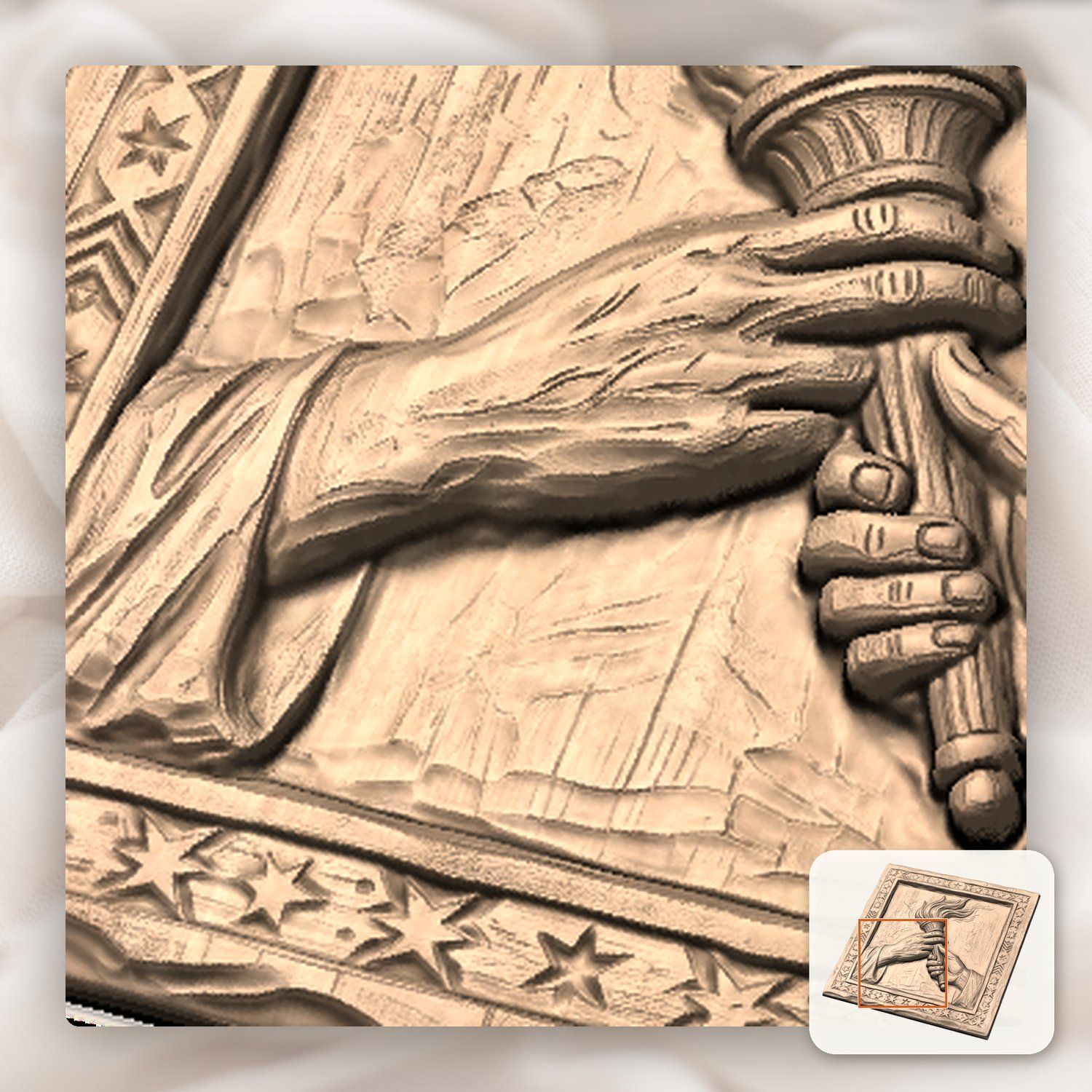 Torch of Enlightenment Unity Hands CNC Relief STL bas-relief STL — view 9