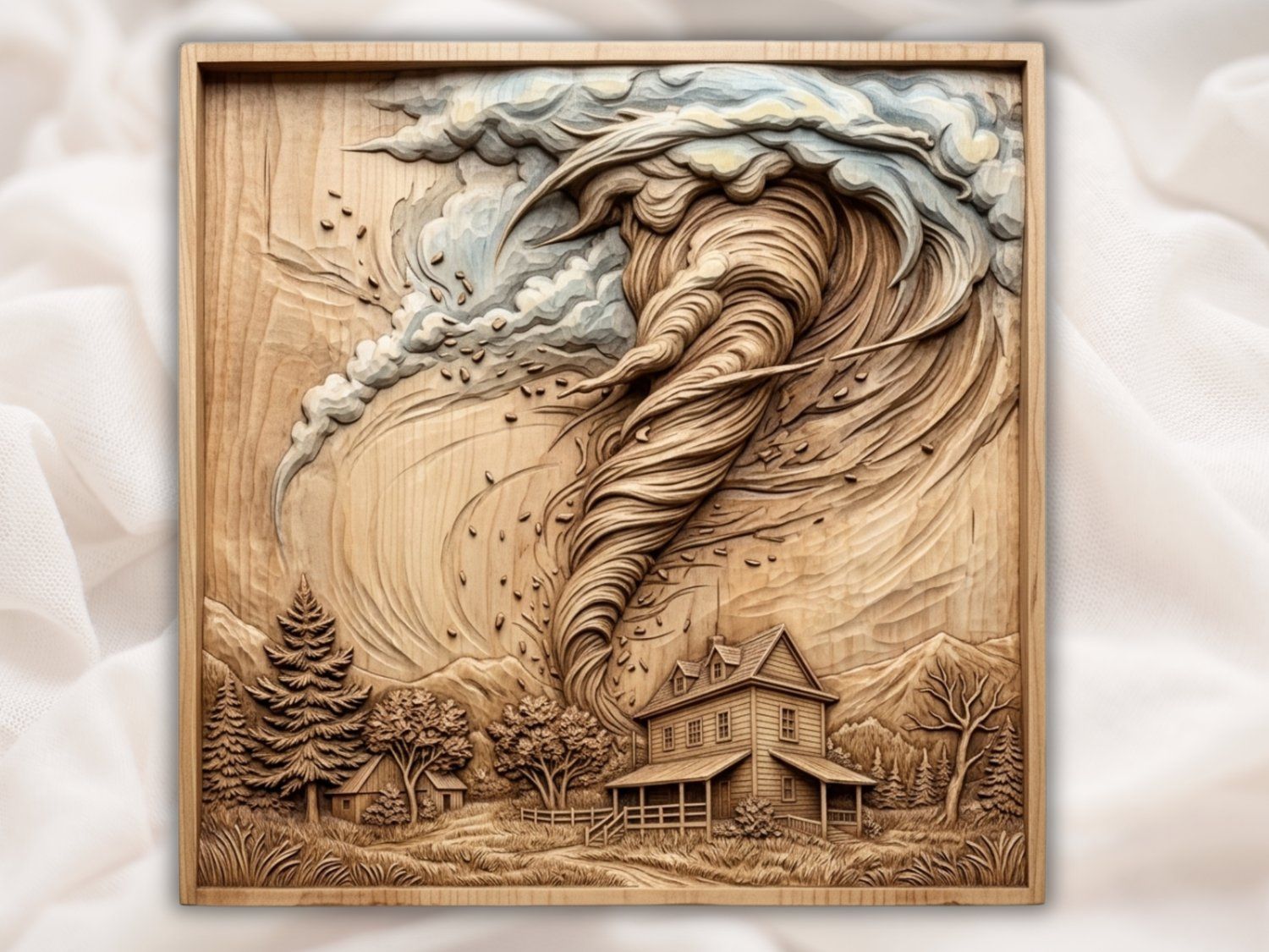 Tornado Storm Farmhouse Scene CNC Relief STL bas-relief STL — view 2