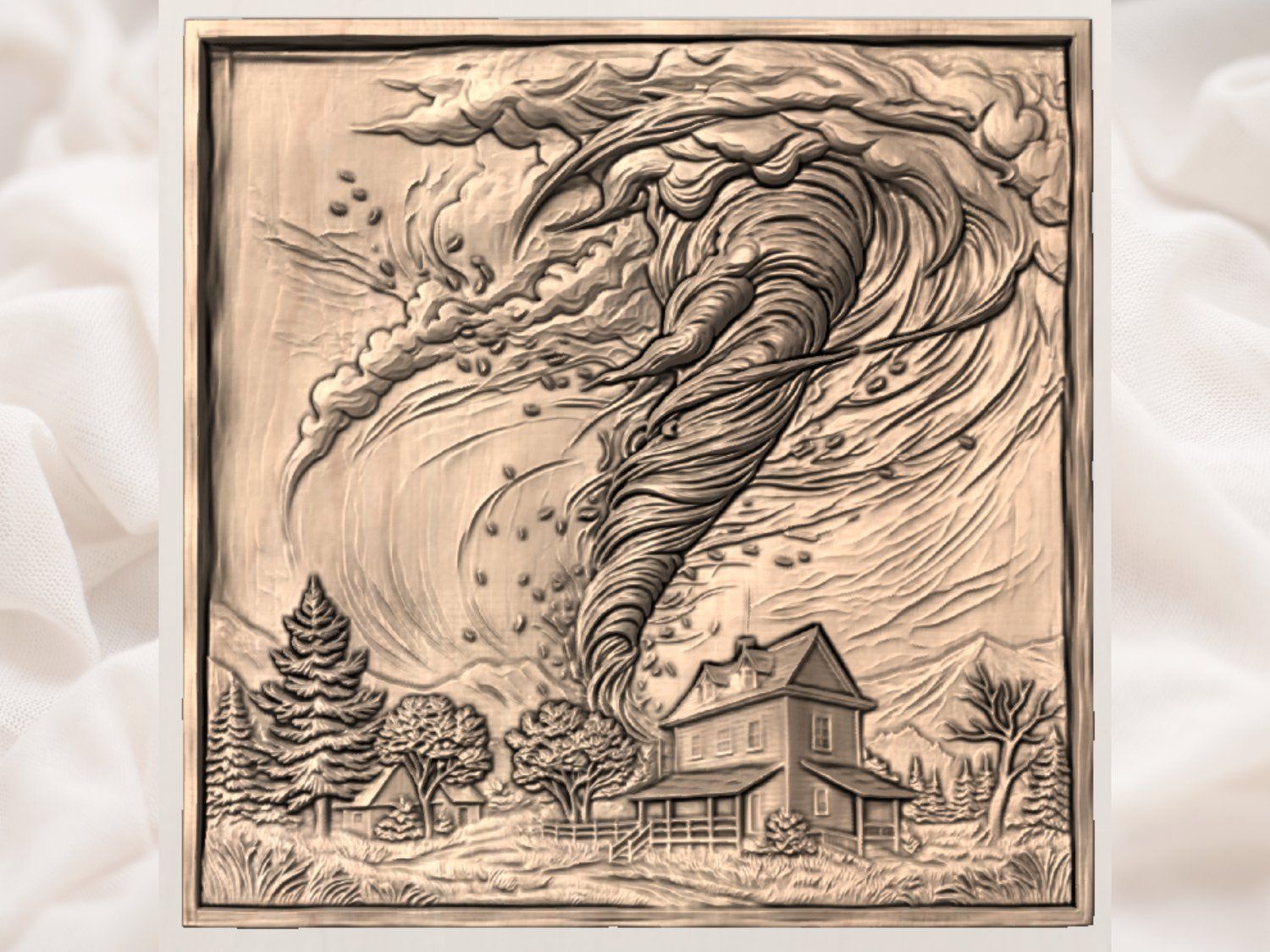 Tornado Storm Farmhouse Scene CNC Relief STL bas-relief STL — view 3