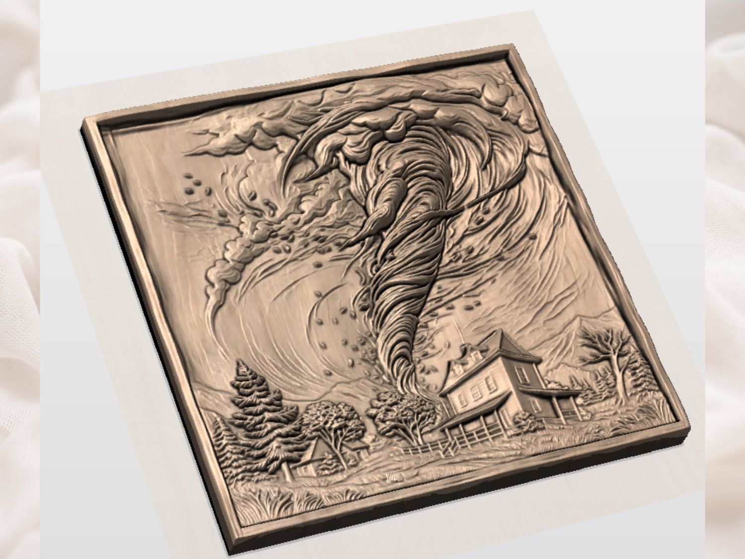 Tornado Storm Farmhouse Scene CNC Relief STL bas-relief STL — view 4