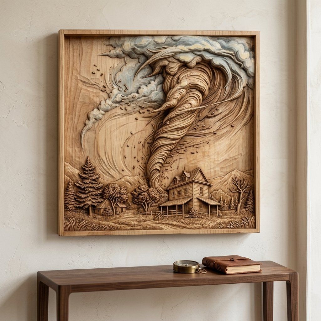 Tornado Storm Farmhouse Scene CNC Relief STL bas-relief STL — view 6