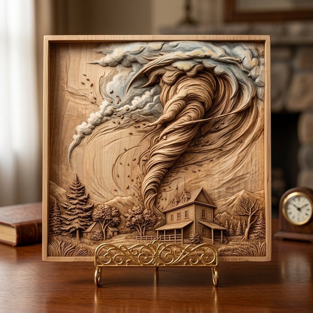 Tornado Storm Farmhouse Scene CNC Relief STL bas-relief STL — view 7