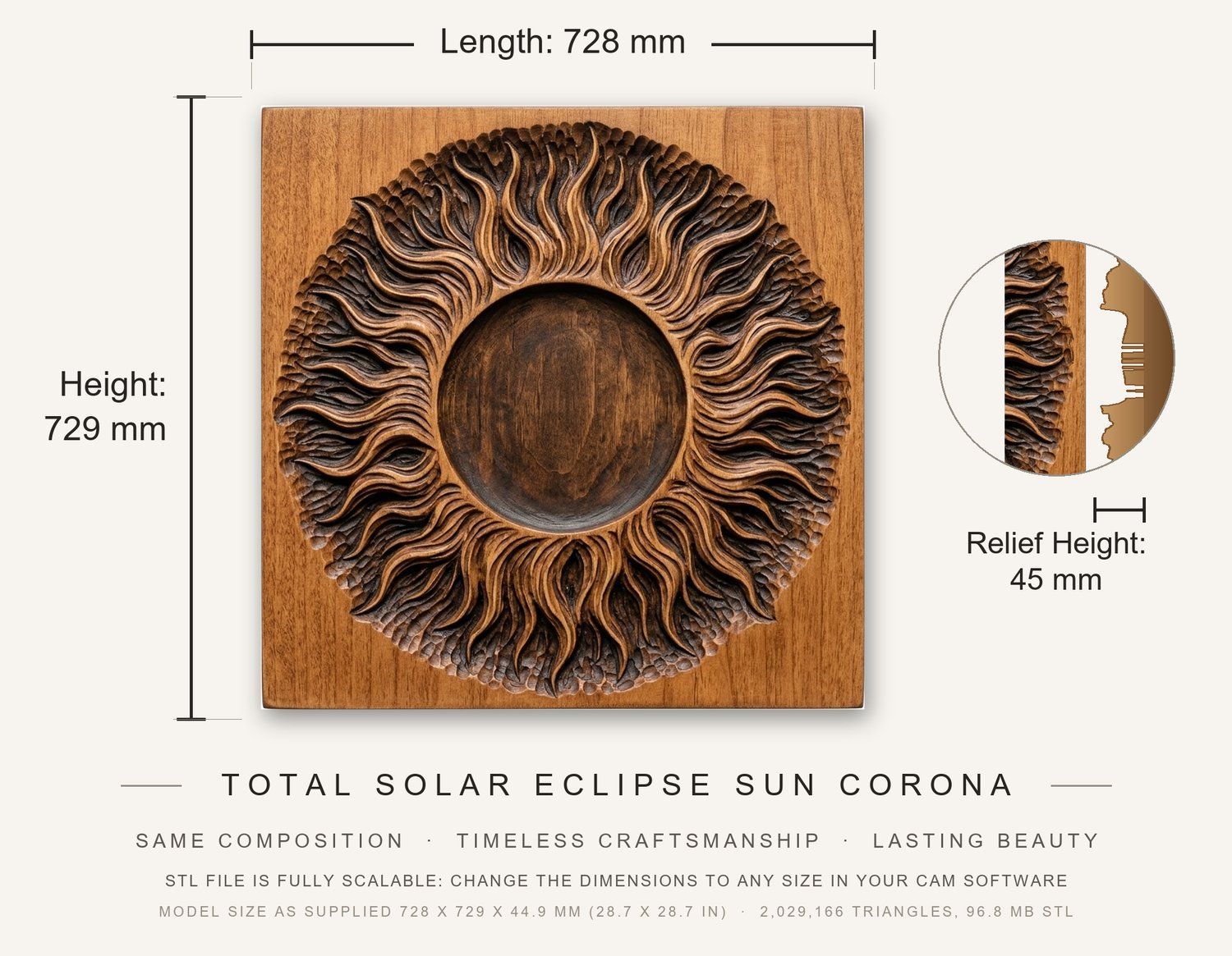 Total Solar Eclipse Sun Corona CNC Relief STL bas-relief STL — view 3