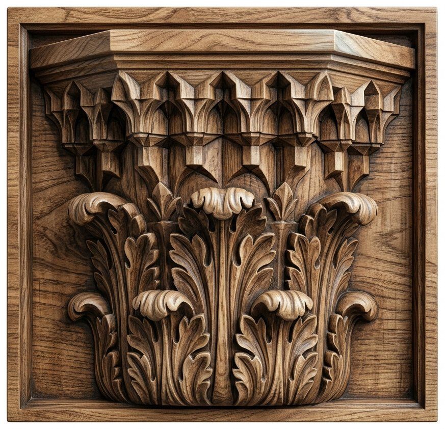 Traditional Acanthus Leaf Architectural Corbel CNC Relief STL | Ornate Wood Carving Design | Classic Decorative Wall Panel — carved bas relief STL file for CNC