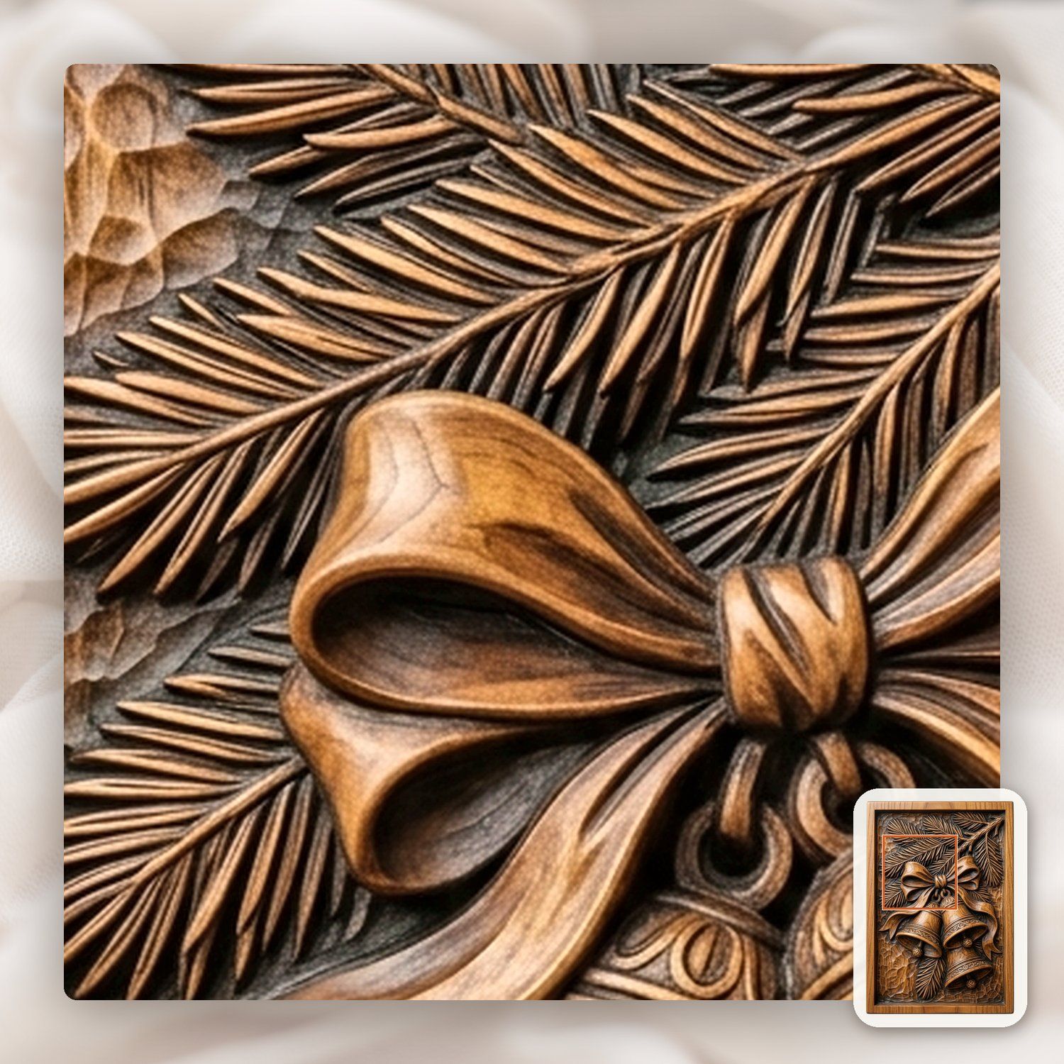 Traditional Christmas Bells Pine Branch CNC Relief STL bas-relief STL — view 12