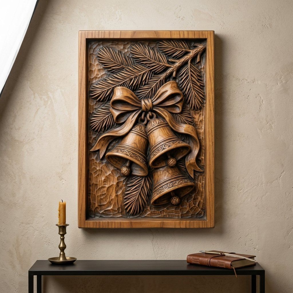 Traditional Christmas Bells Pine Branch CNC Relief STL bas-relief STL — view 14
