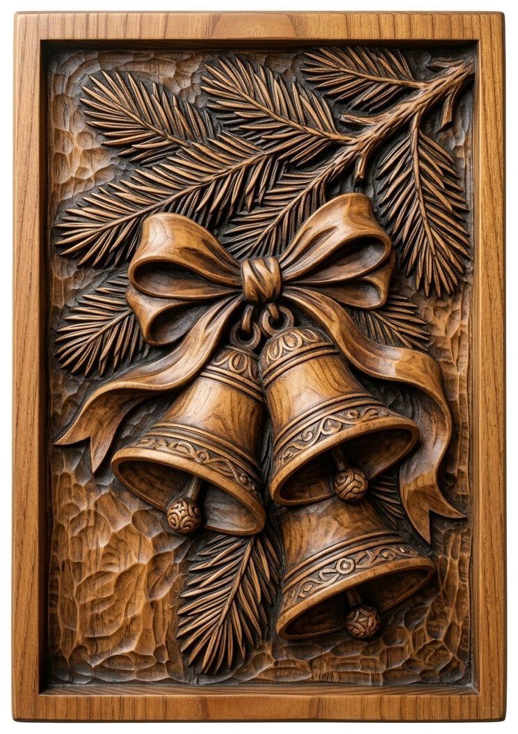 Traditional Christmas Bells Pine Branch CNC Relief STL bas-relief STL — view 11