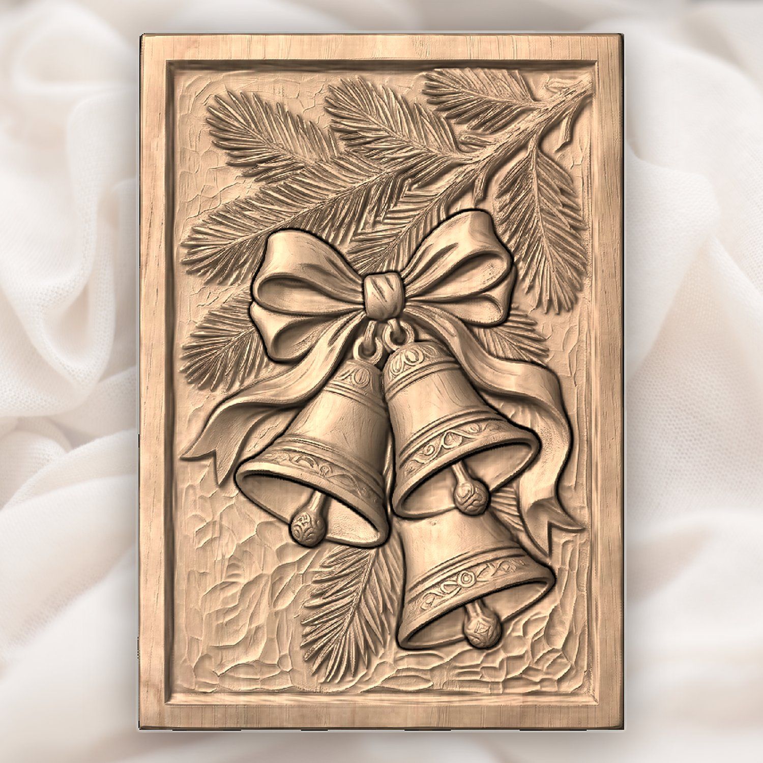 Traditional Christmas Bells Pine Branch CNC Relief STL bas-relief STL — view 4