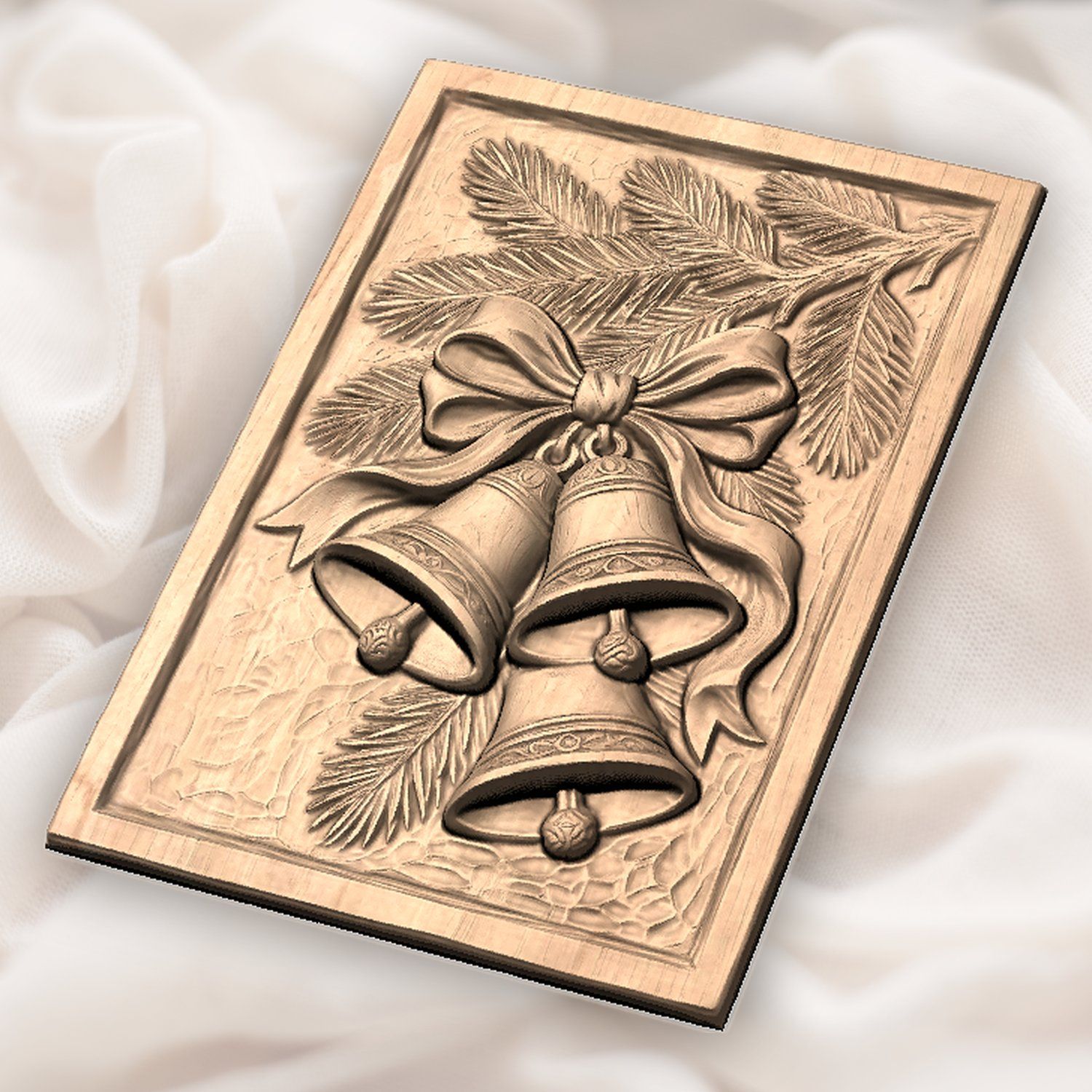 Traditional Christmas Bells Pine Branch CNC Relief STL bas-relief STL — view 5
