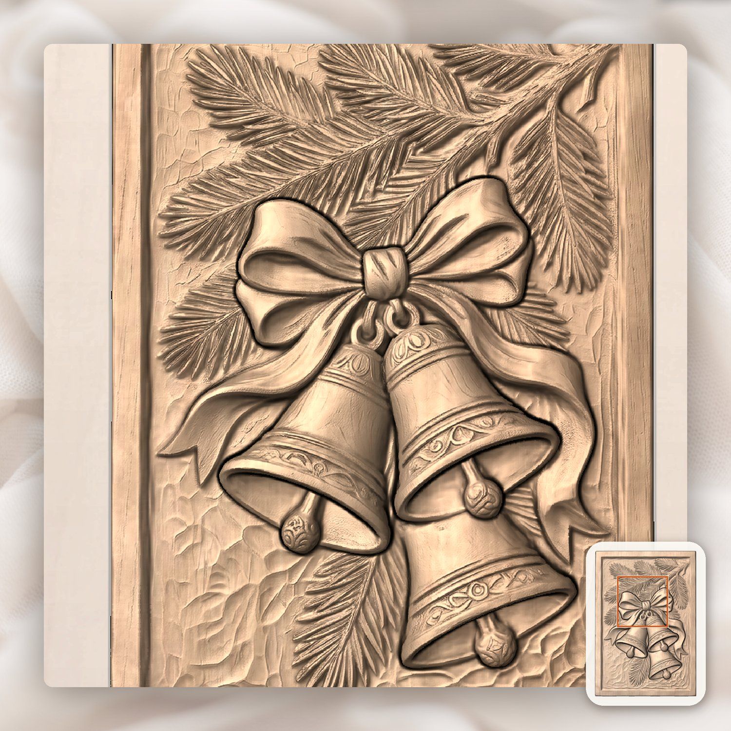 Traditional Christmas Bells Pine Branch CNC Relief STL bas-relief STL — view 6