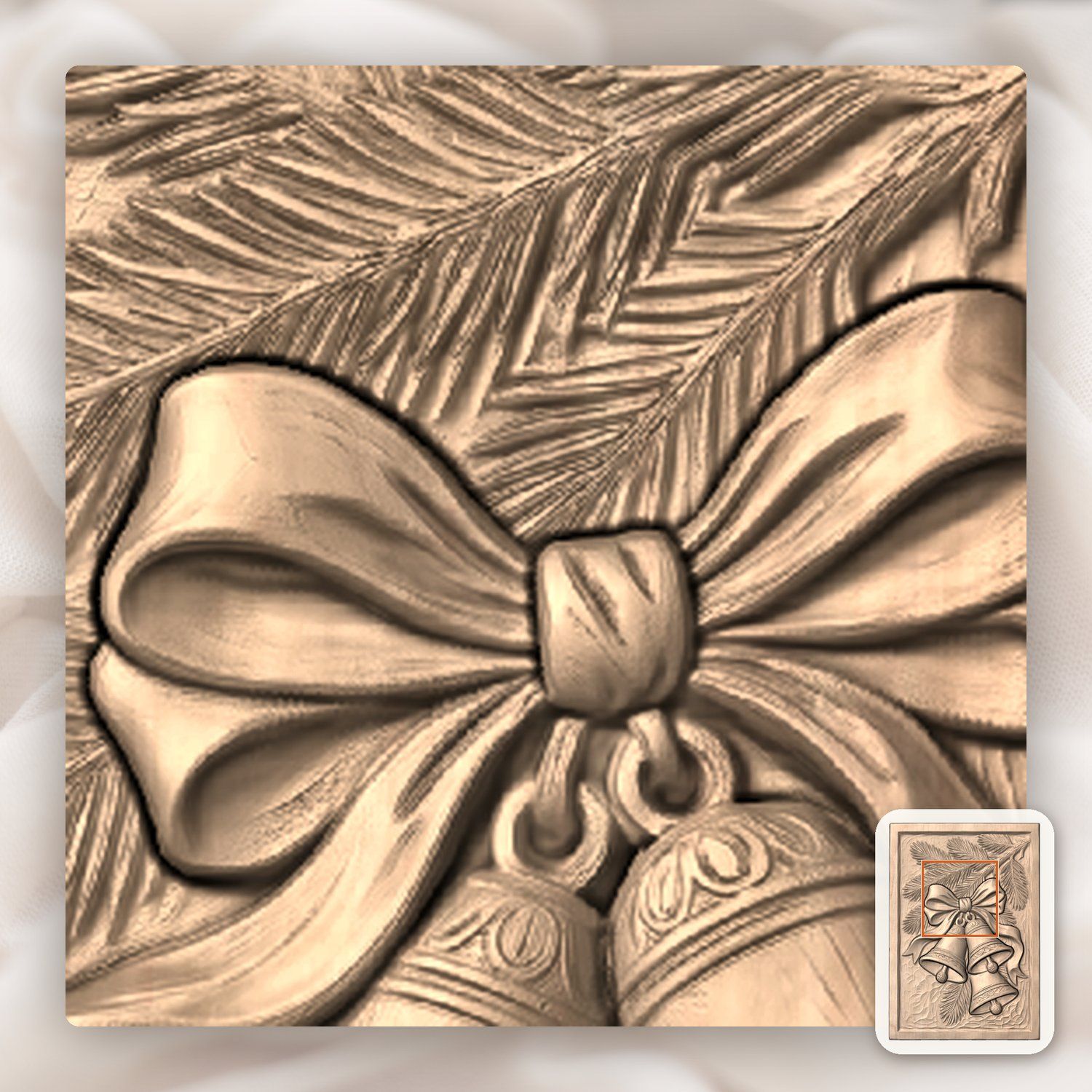 Traditional Christmas Bells Pine Branch CNC Relief STL bas-relief STL — view 7