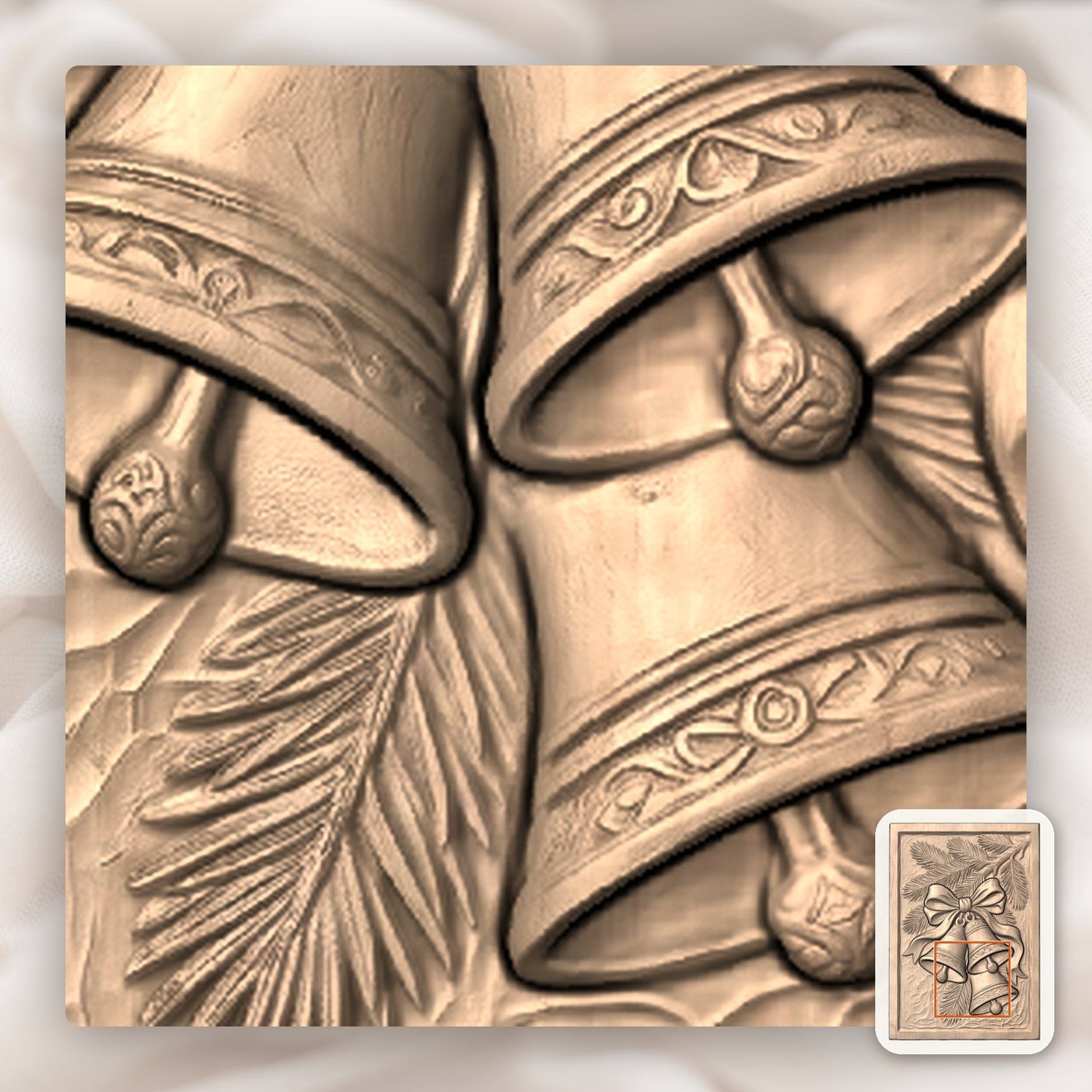 Traditional Christmas Bells Pine Branch CNC Relief STL bas-relief STL — view 8