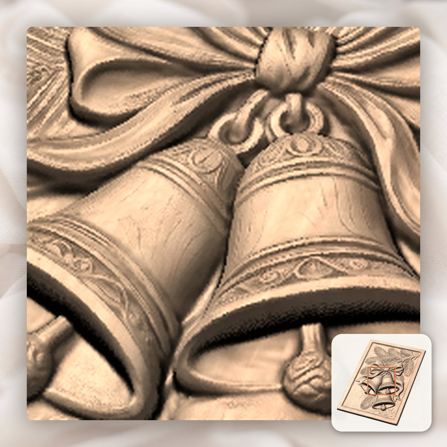 Traditional Christmas Bells Pine Branch CNC Relief STL bas-relief STL — view 9