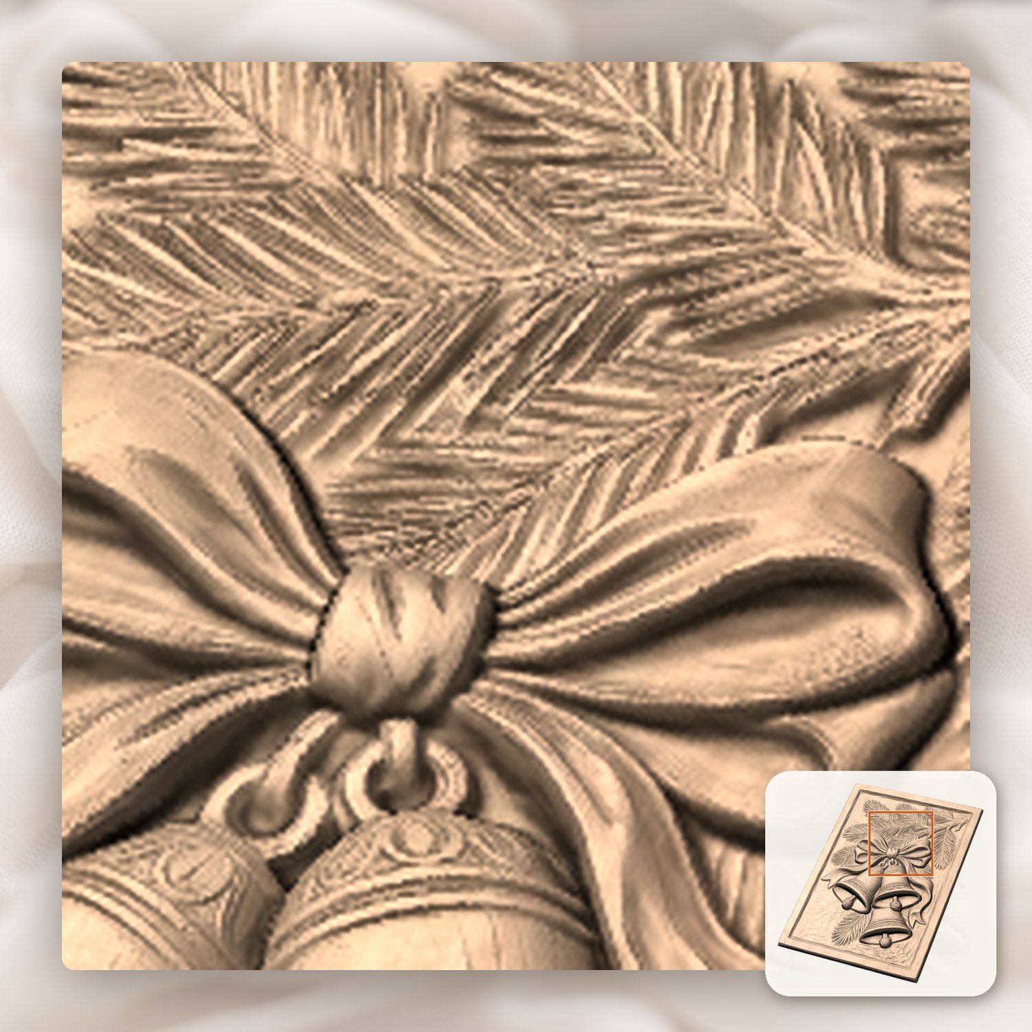Traditional Christmas Bells Pine Branch CNC Relief STL bas-relief STL — view 10