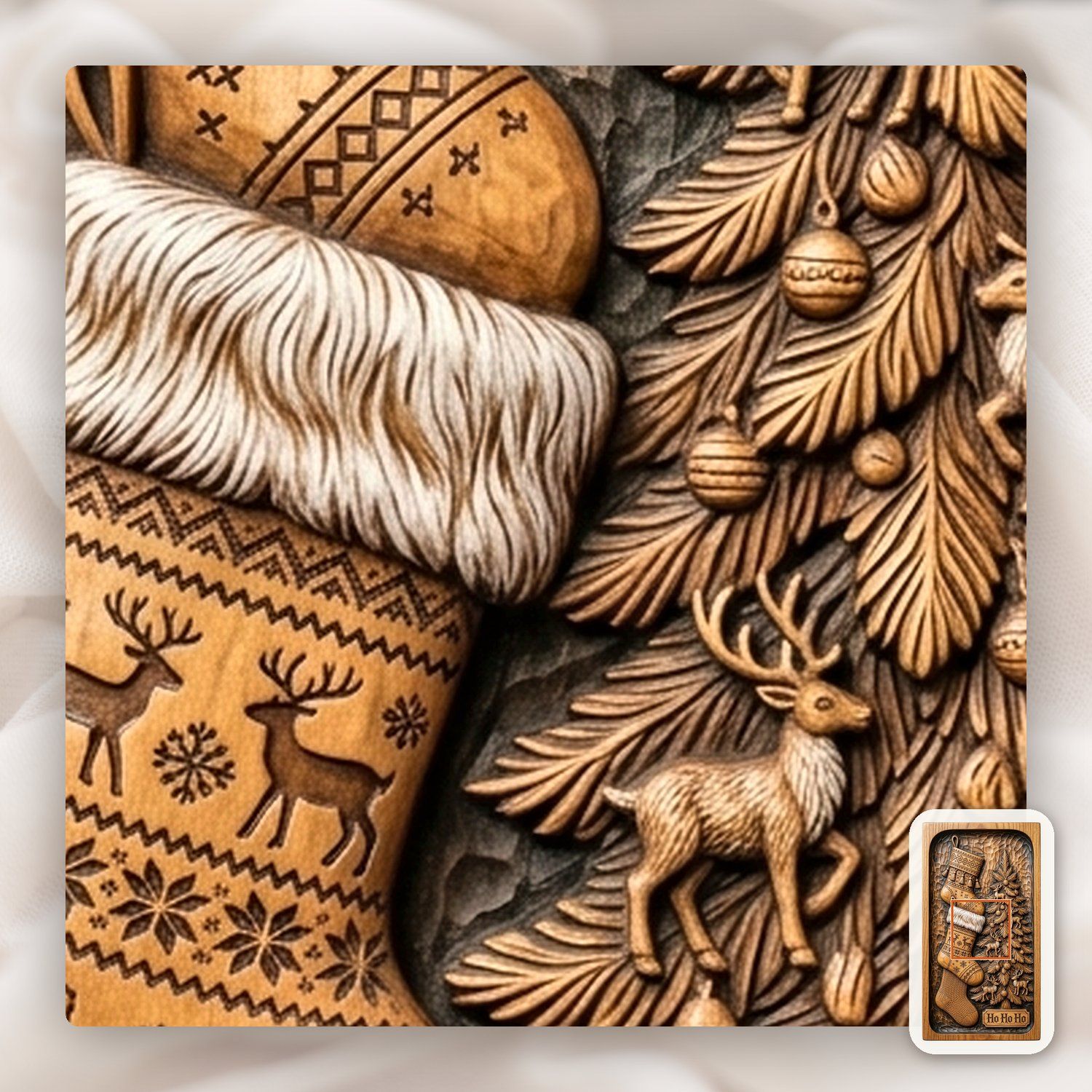Traditional Christmas Stockings and Tree CNC Relief STL bas-relief STL — view 11